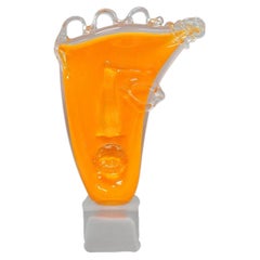 Ion Tamaian Postmodern Orange Blown Art Glass 20" Large Abstract Face Sculpture