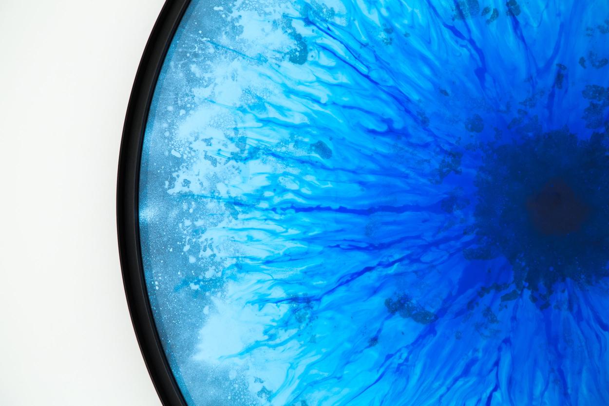 Ionian Iris mirror by Tom Palmer
Dimensions: D 120 x H 5 cm
Mterials: Glass, Resin
Also Available: Other sizes and variations available.

The Iris mirrors are hand cast in a high grade Polyurethane industrial resin that can be tinted to almost