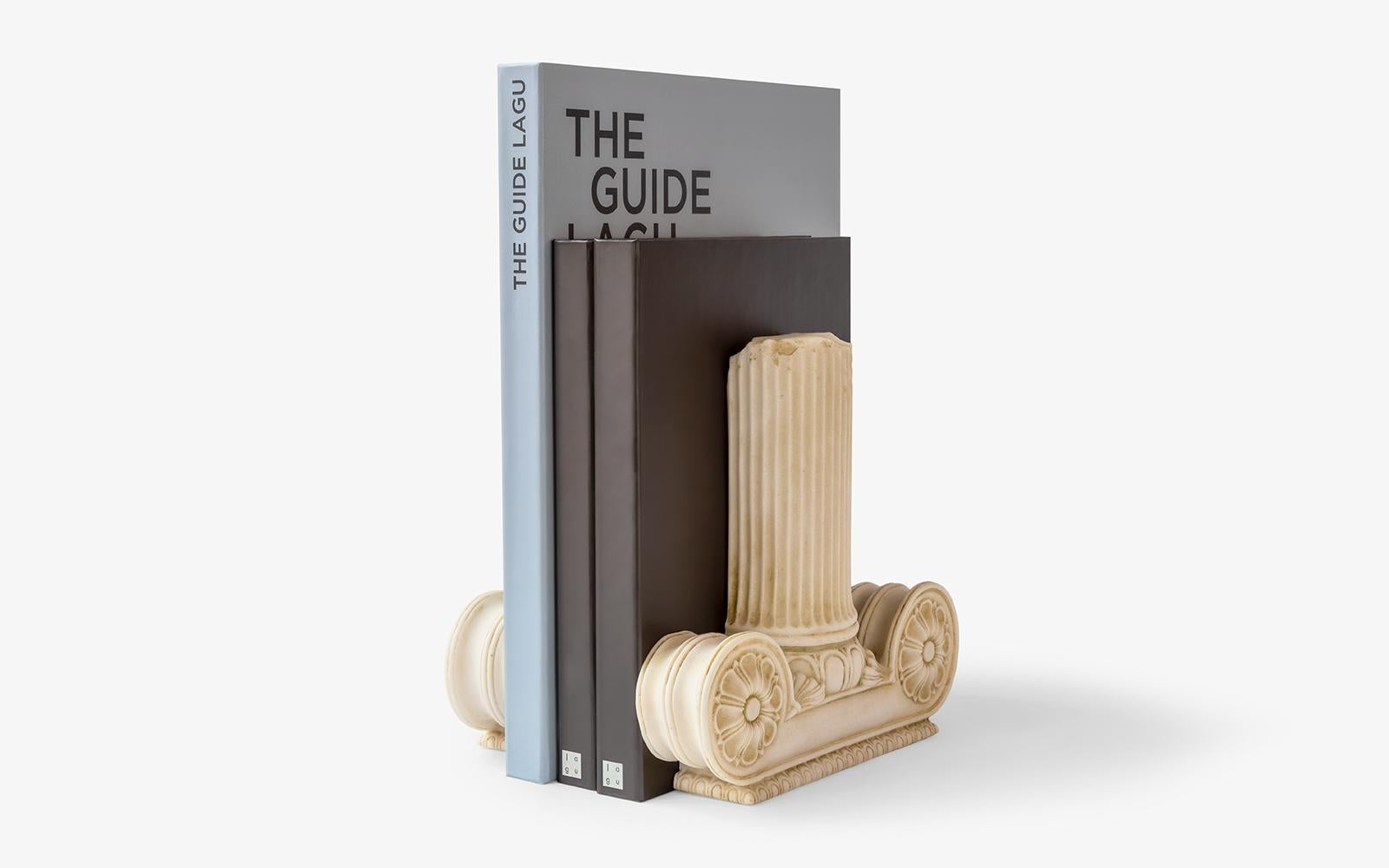 Classical Greek Ionic Bookend no:2 Set Made with Compressed Marble Powder For Sale