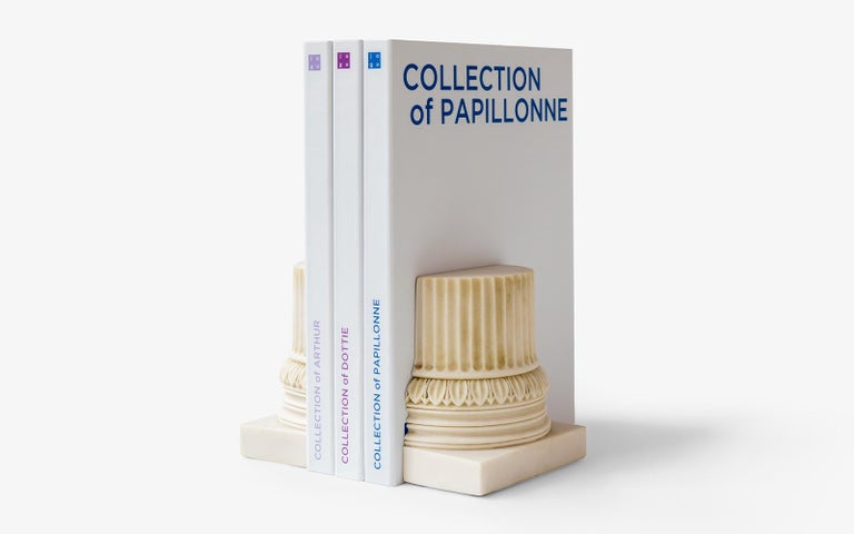 Cast Ionic Bookend Set Made with Compressed Marble Powder For Sale