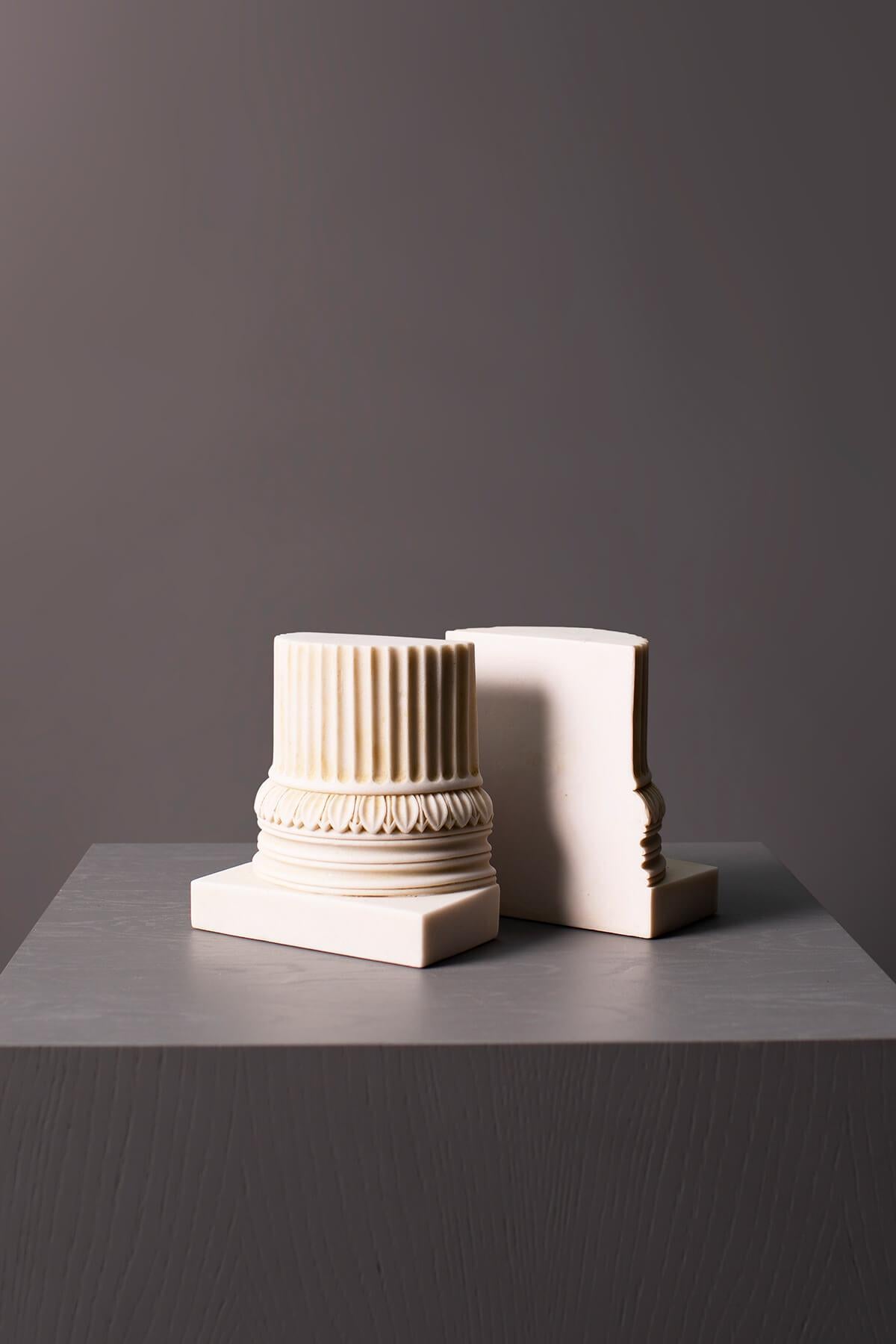 Contemporary Ionic Bookend Set Made with Compressed Marble Powder For Sale