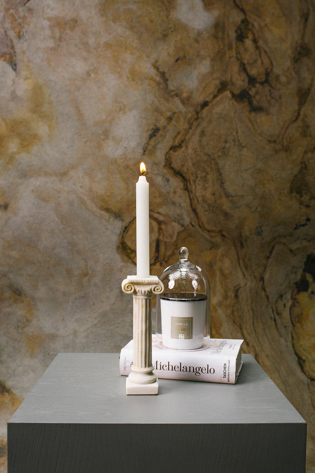Cast Ionic Column Candlestick Made with Compressed Marble Powder No:1 For Sale