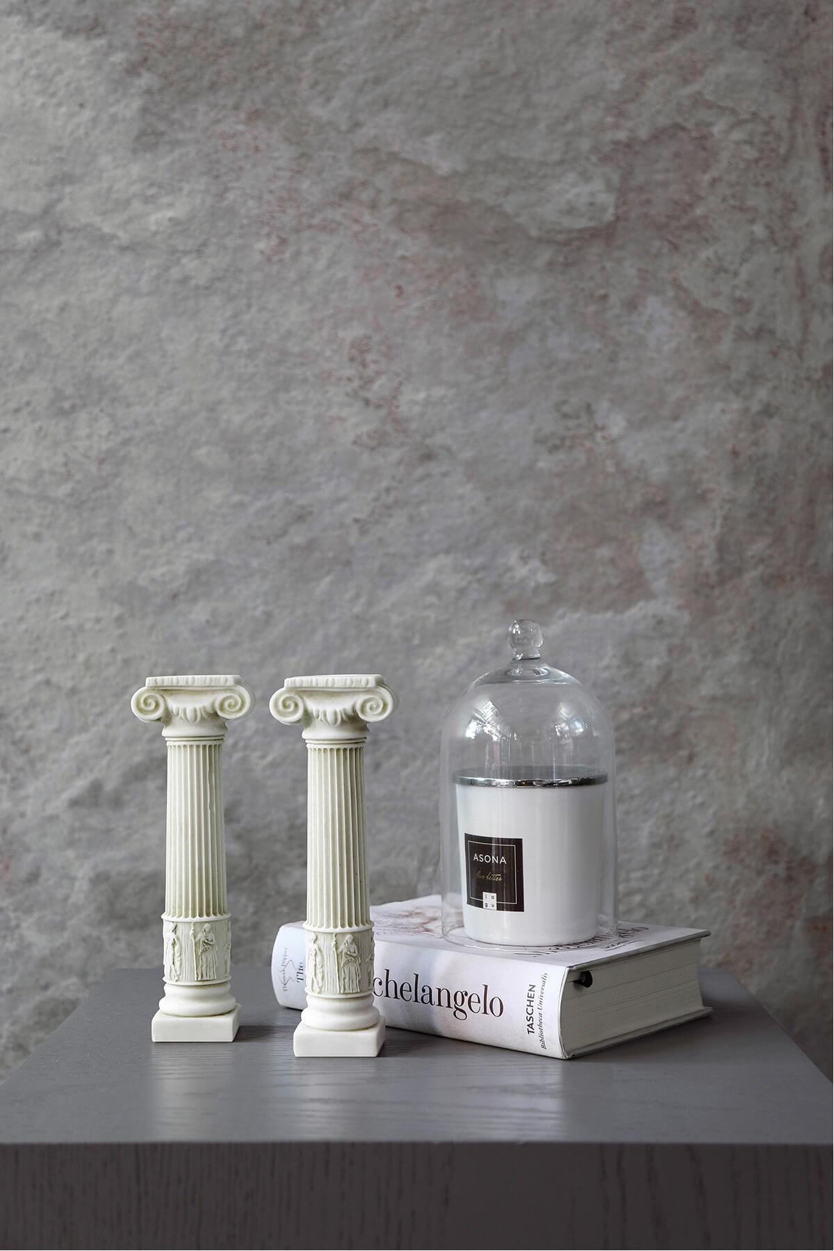 Classical Greek Ionic Column Candlestick Made with Compressed Marble Powder No:2 For Sale