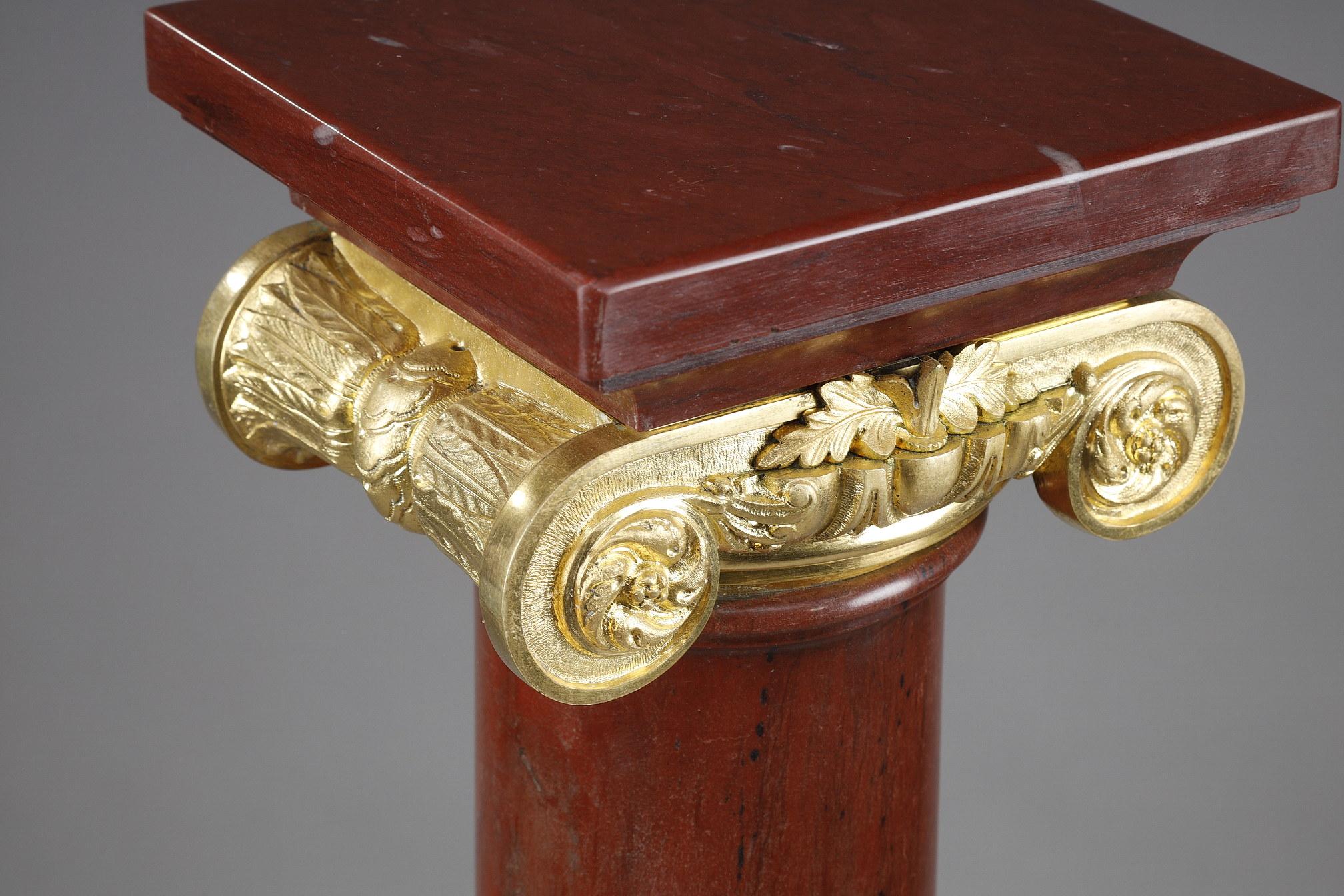 Late 19th Century Ionic Column in Red Languedoc Marble and Gilt Bronze For Sale