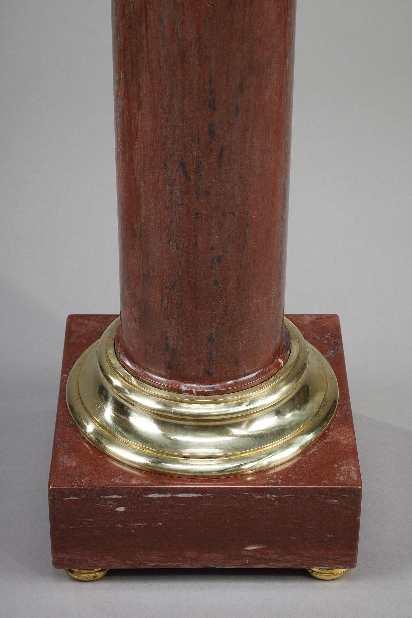 Ionic Column in Red Languedoc Marble and Gilt Bronze For Sale 3