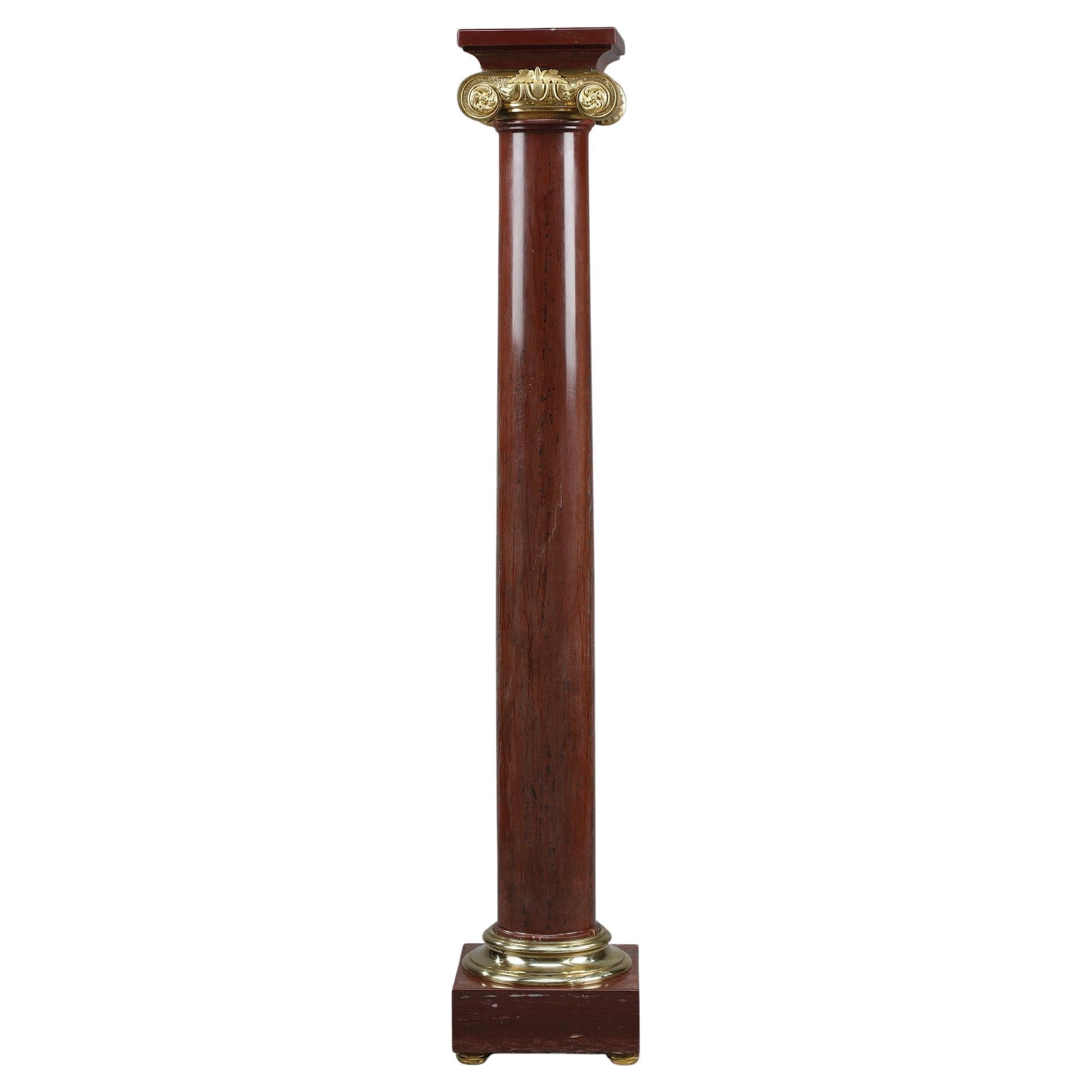 Ionic Column in Red Languedoc Marble and Gilt Bronze For Sale