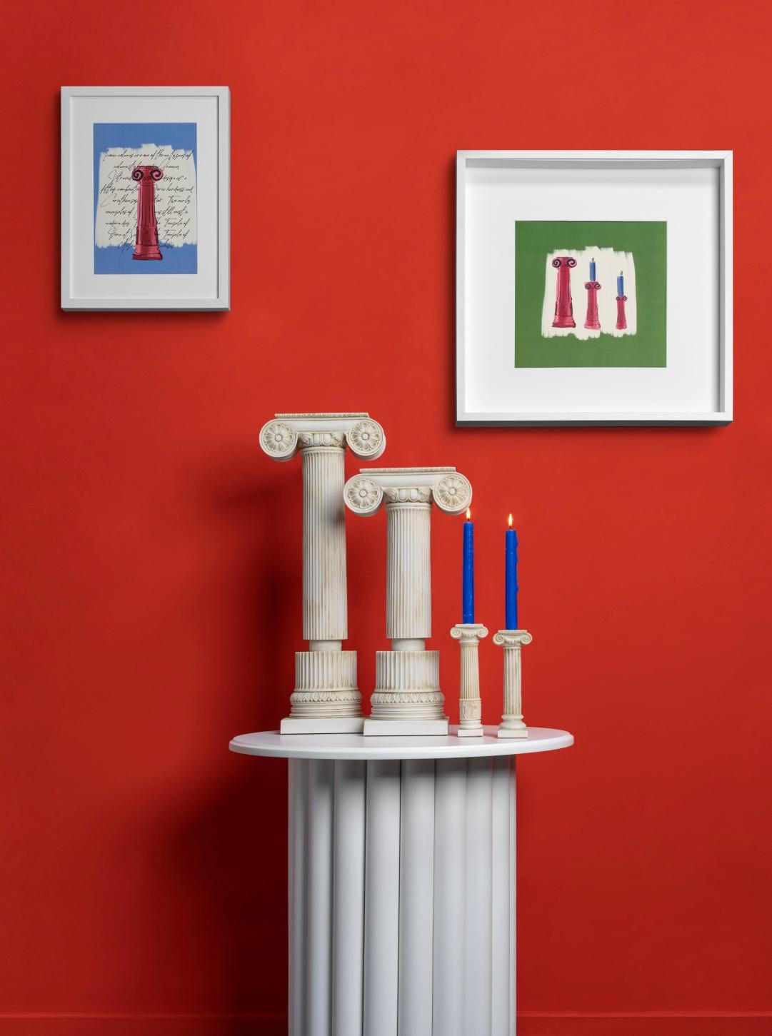 Cast Ionic Column Statue Set Made with Marble Powder (3 pieces) **LEAD TIME 4 WEEKS** For Sale