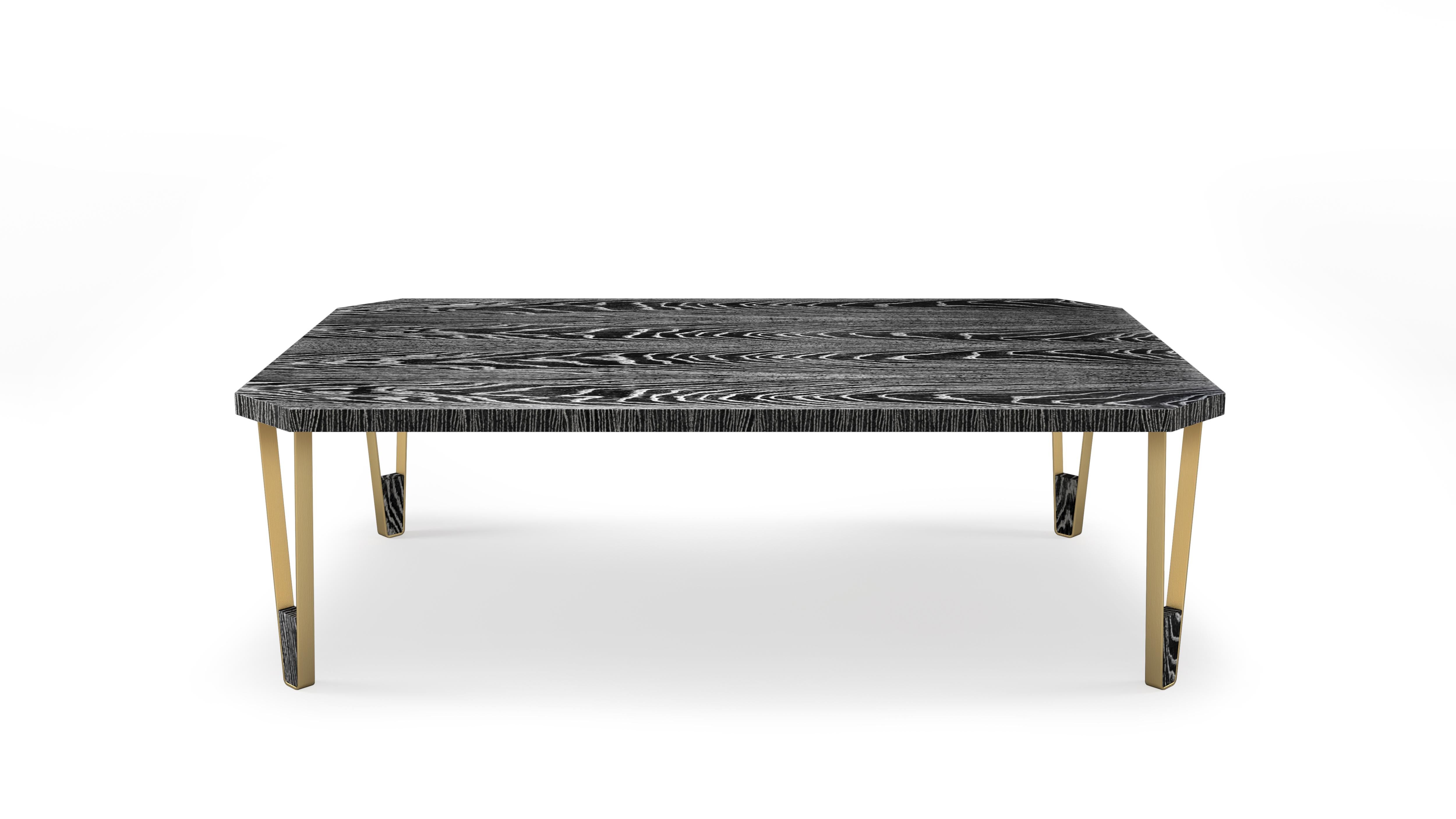 Ionic Rectangular Ebony Limed Oak Coffee Table by InsidherLand
Dimensions: D 80 x W 130 x H 40 cm.
Materials: Ebony limed oak, brushed brass.
28 kg.
Other materials available.

Ionic is one of the three orders of classical architecture developed at