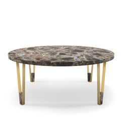 Modern Dark Emperator marble & brass, Ionic round coffee table by InsidherLand