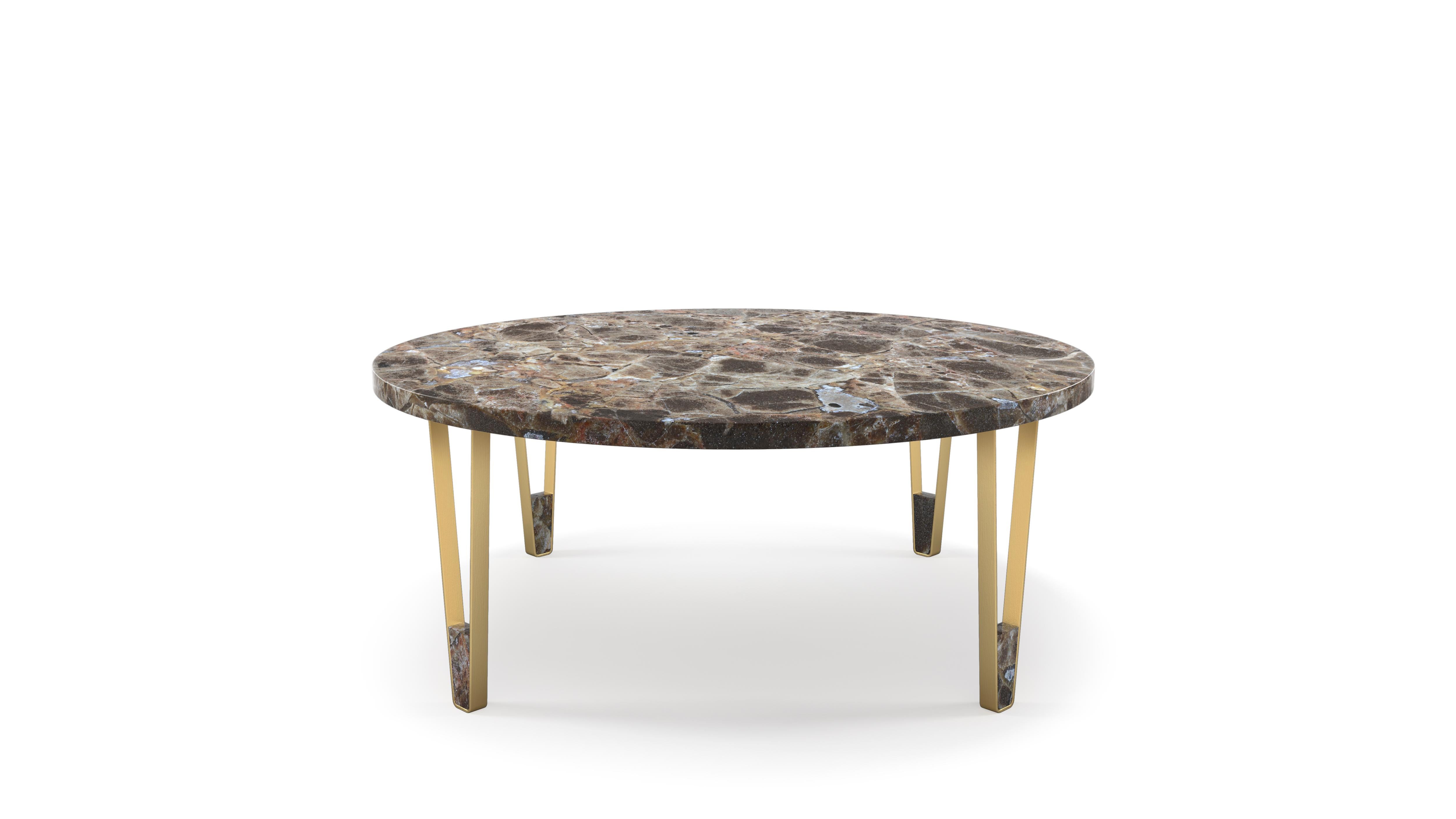 Ionic Round Emperador Marble Coffee Table by InsidherLand
Dimensions: D 100 x H 40 cm.
Materials: Emperador marble, brushed brass.
68 kg.
Other materials available.

Ionic is one of the three orders of classical architecture developed at the ancient