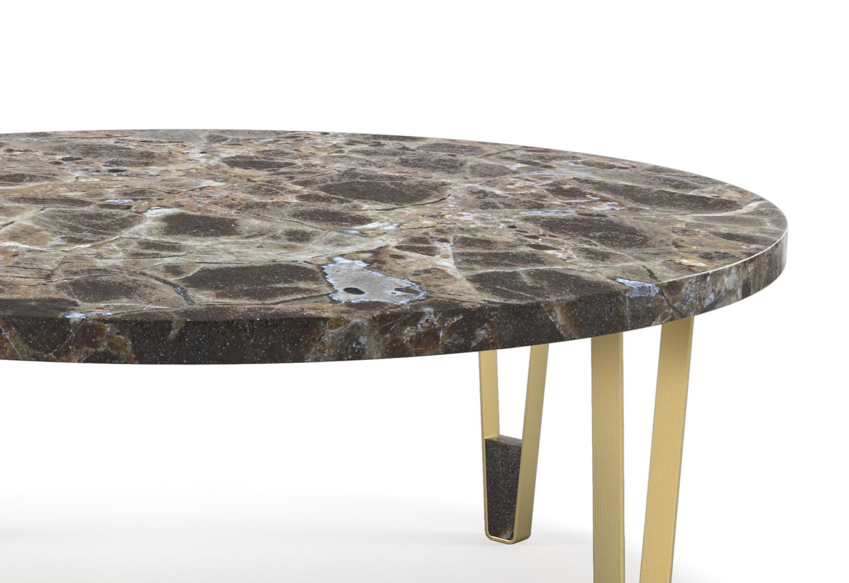 Portuguese Ionic Round Emperador Marble Coffee Table by InsidherLand For Sale