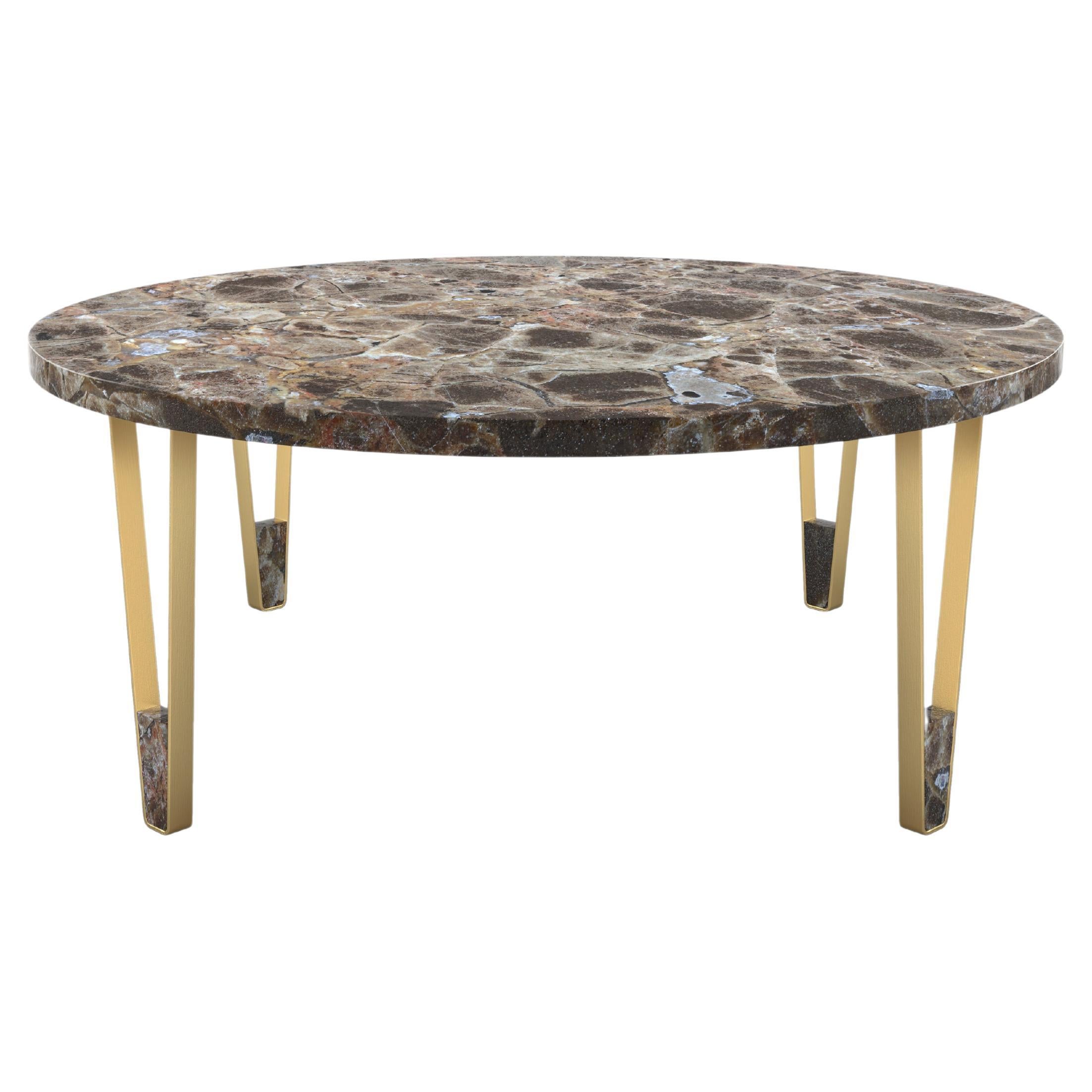 Ionic Round Emperador Marble Coffee Table by InsidherLand For Sale