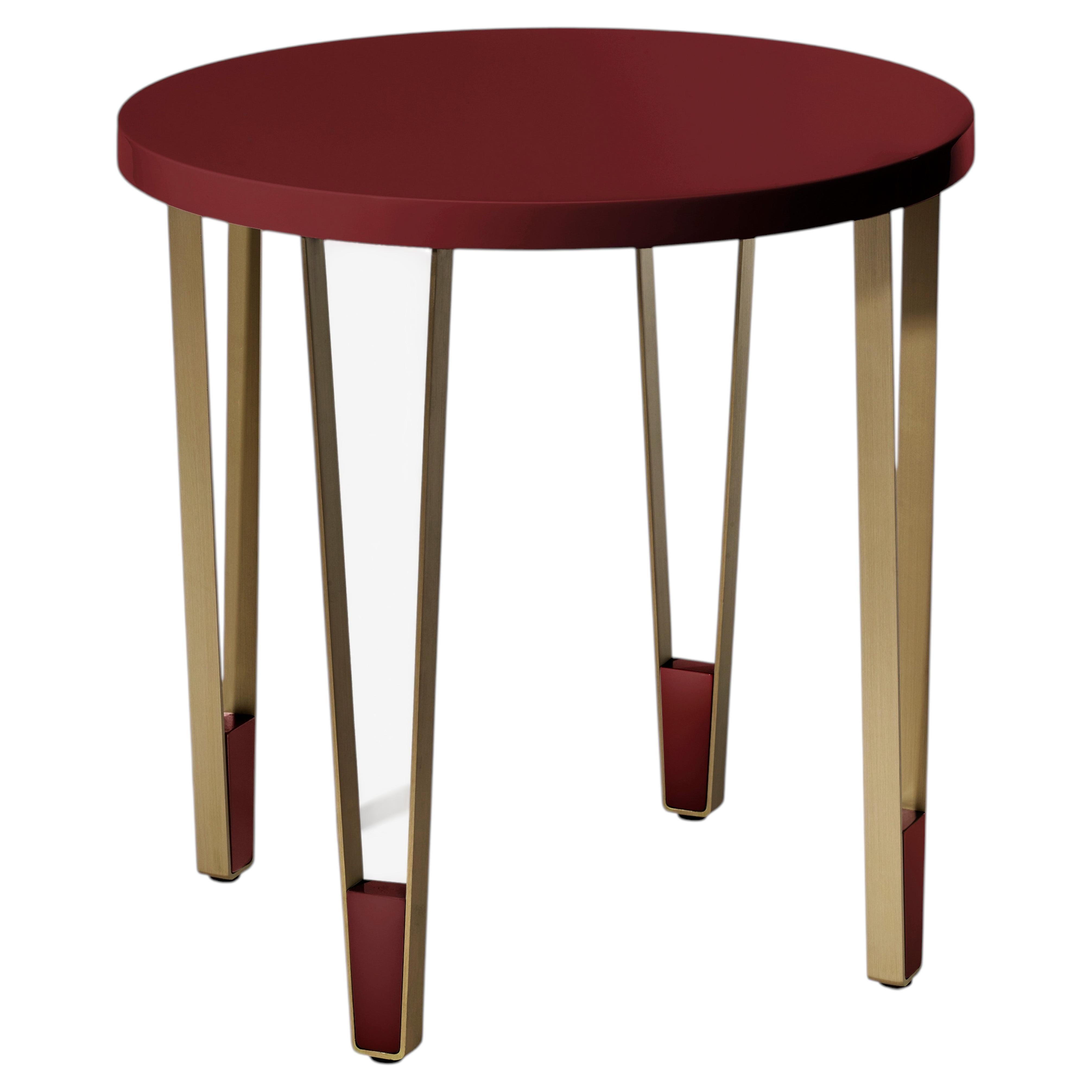 Modern red wine lacquered & brass, Ionic round side table by InsidherLand For Sale