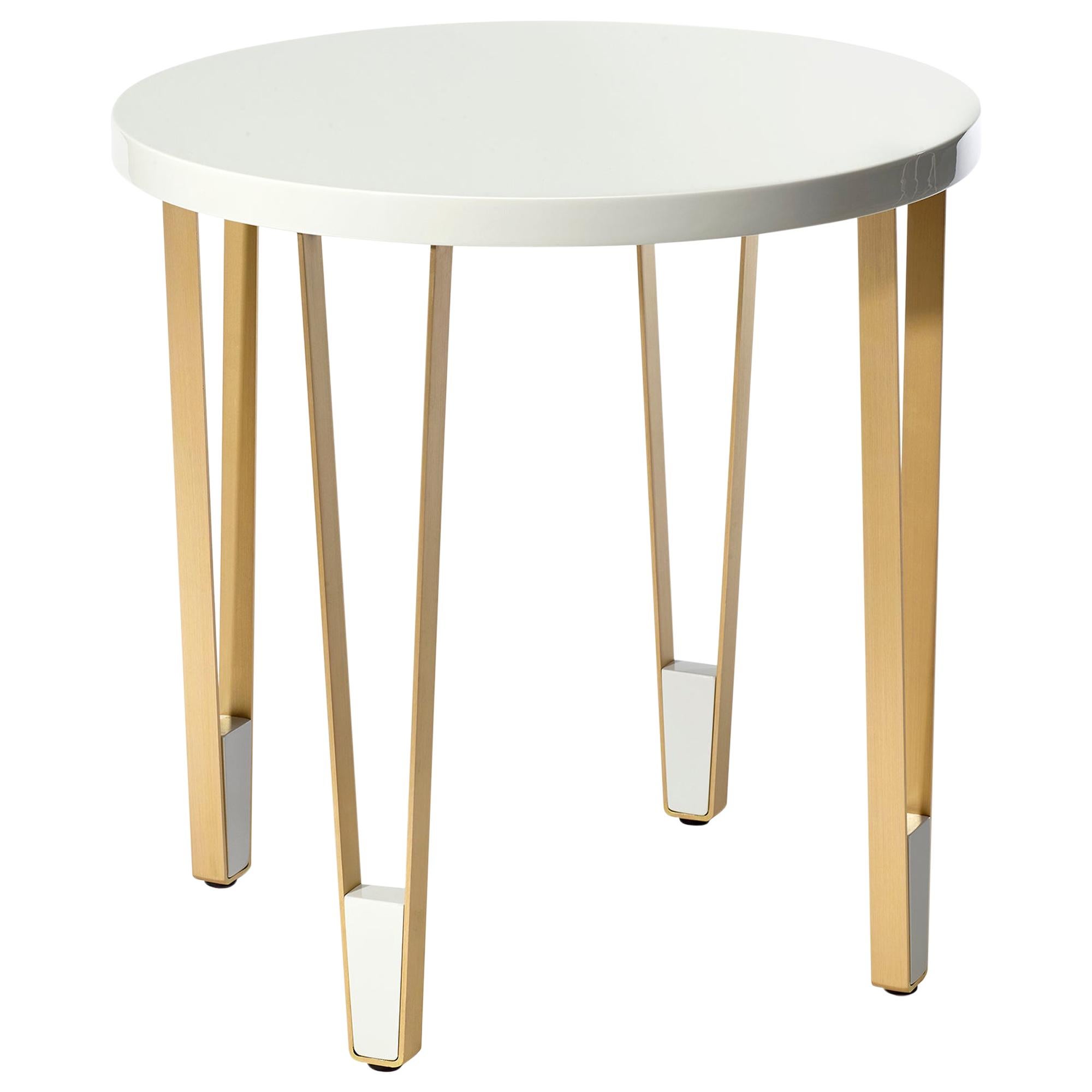 Ionic Round Side Table, White and Brass, InsidherLand by Joana Santos Barbosa For Sale
