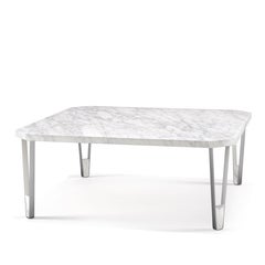 Modern Carrara marble & steel, Ionic square coffee table by InsidherLand