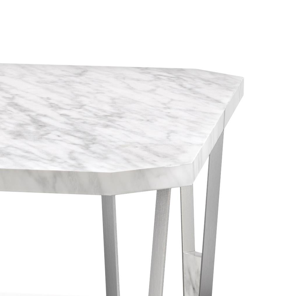 Modern Ionic Square Coffee Table, Carrara Steel, Insidherland by Joana Santos Barbosa For Sale