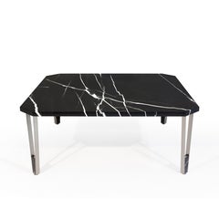 Modern Nero Marquina marble & steel, Ionic square coffee table by InsidherLand