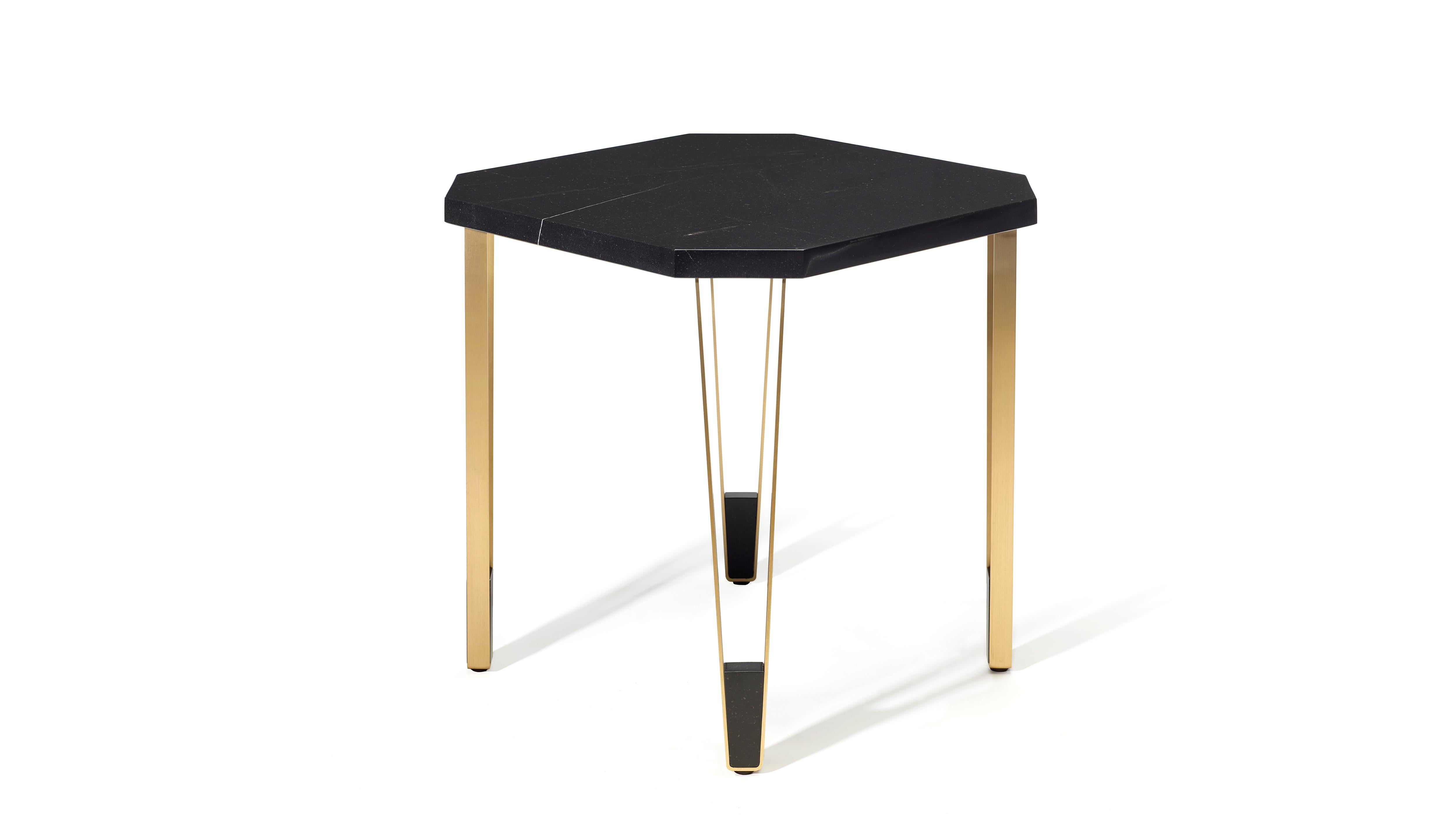 Post-Modern Ionic Square Nero Marquina Marble Side Table by InsidherLand For Sale