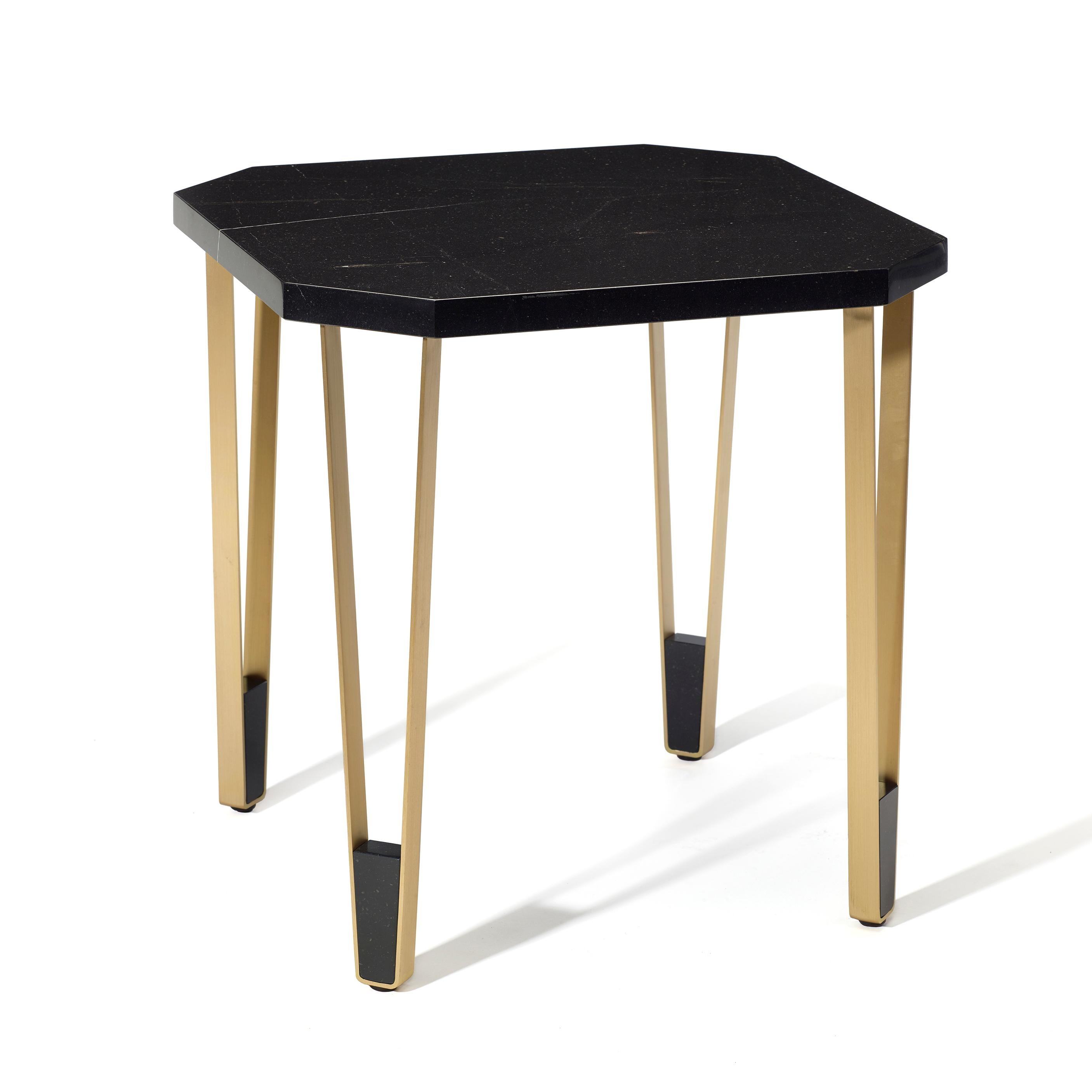 Portuguese Ionic Square Side Table, Marquina & Brass, InsidherLand by Joana Santos Barbosa For Sale