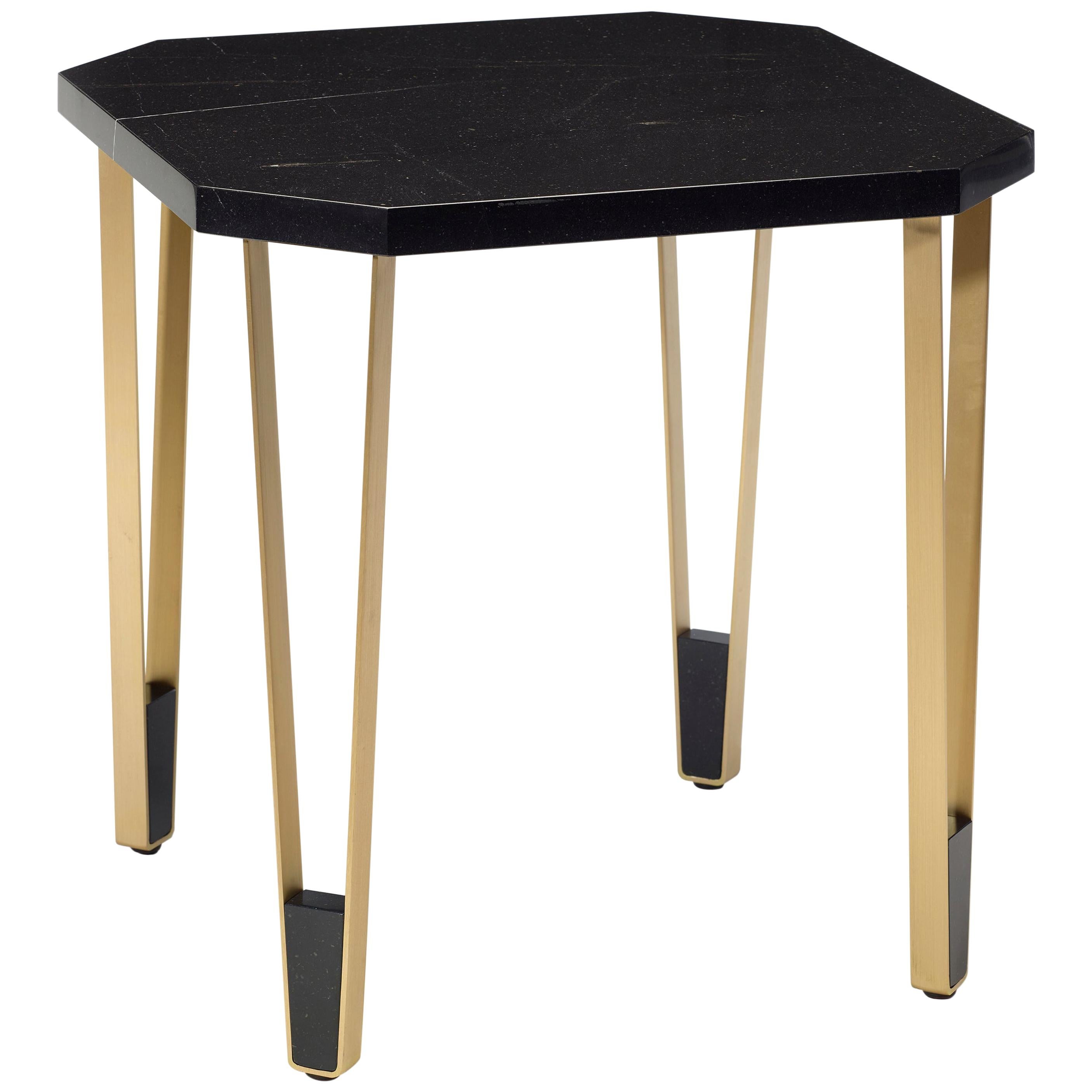 Ionic Square Side Table, Marquina & Brass, InsidherLand by Joana Santos Barbosa For Sale