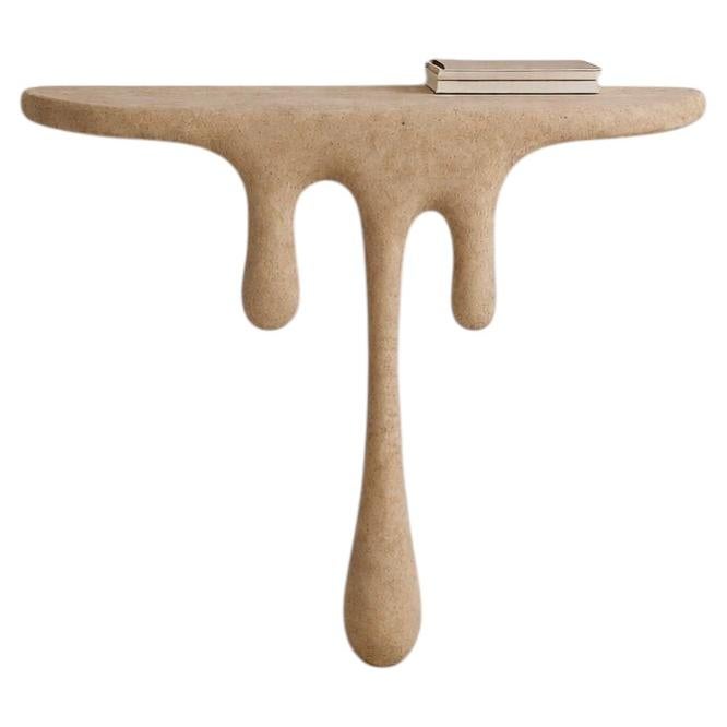 Ioro Unique Console in Travertine Stone & Steel by Andres Monnier For Sale
