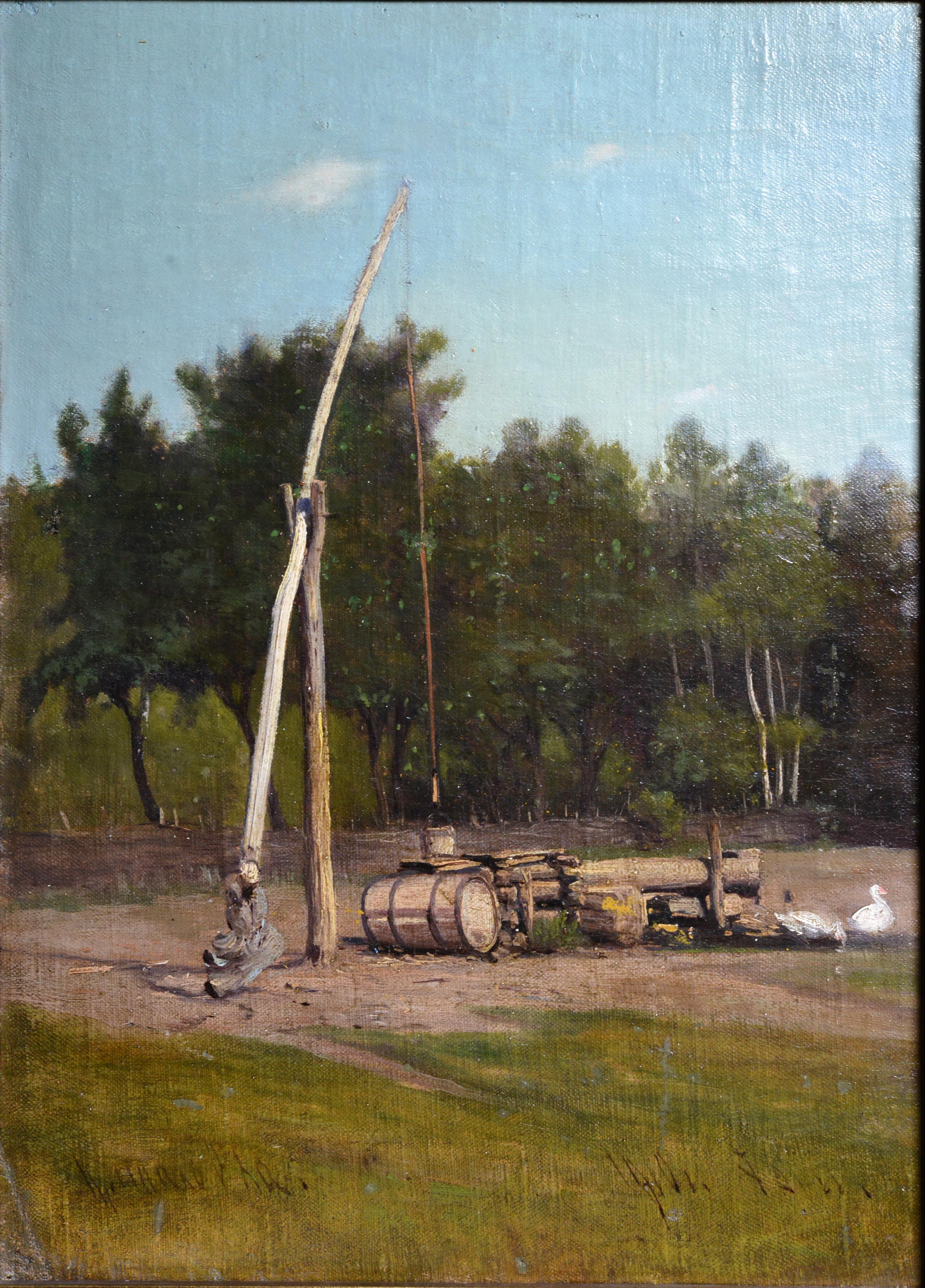 Сountryside landscape Well pole or Shadoof Acknowledged Polish-Russian master - Painting by Iosif Evstafievich Krachkovsky