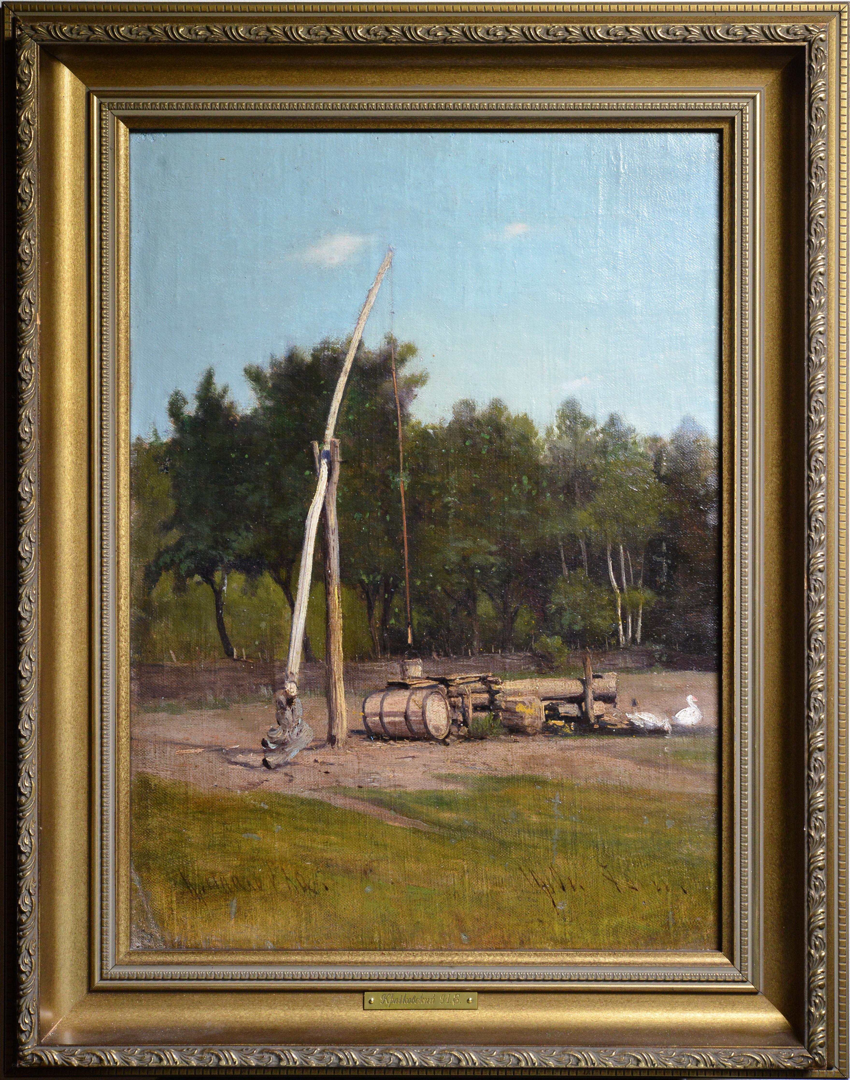 Iosif Evstafievich Krachkovsky Landscape Painting - Сountryside landscape Well pole or Shadoof Acknowledged Polish-Russian master