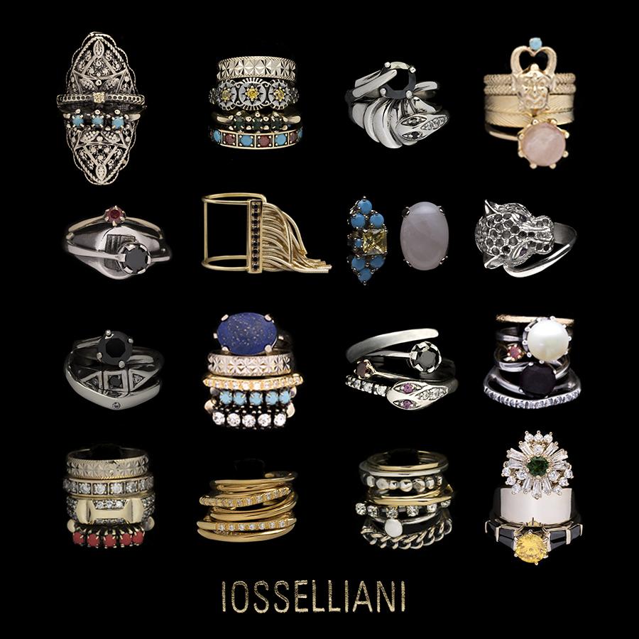 Round Cut Iosselliani 18 Karat Gold Black Diamond Engagement Ring For Sale