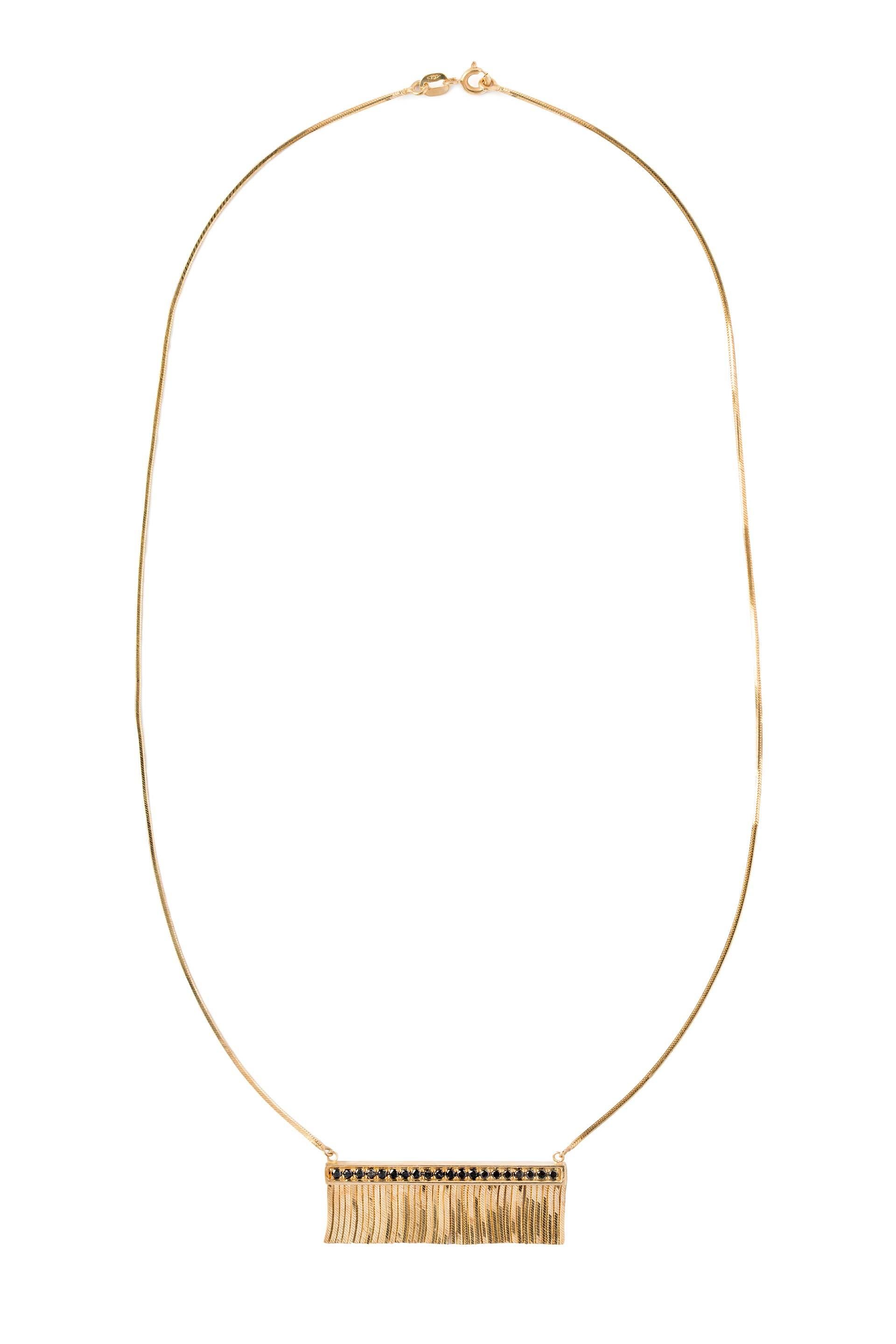 Contemporary 18 Karat Yellow Gold Necklace Fringed Pendand Black Diamond Pavè For Sale