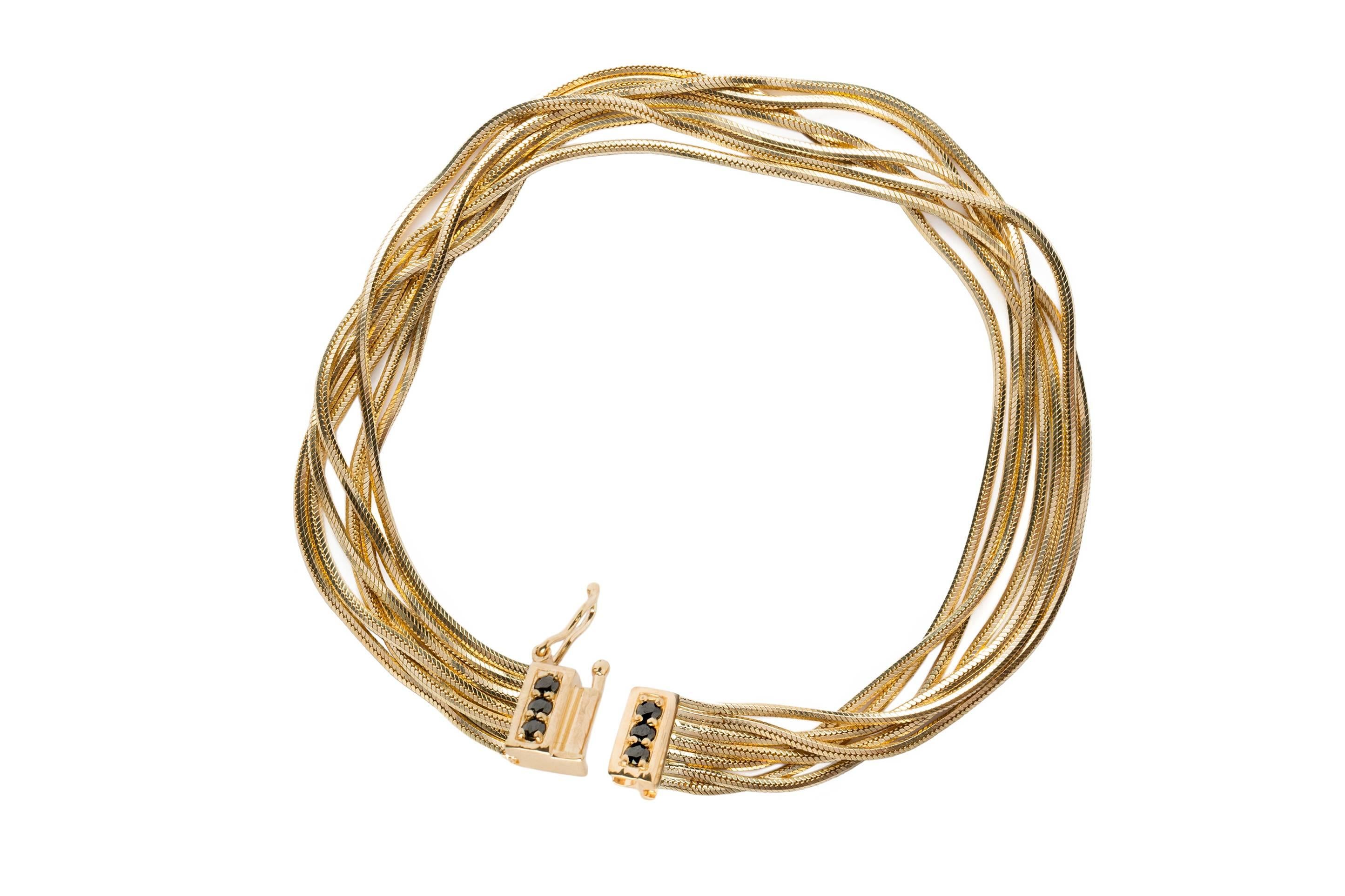 Contemporary Multi-Strand Bracelet in 18 karat Yellow Gold Black Diamond Paveè IOSSELLIANI For Sale