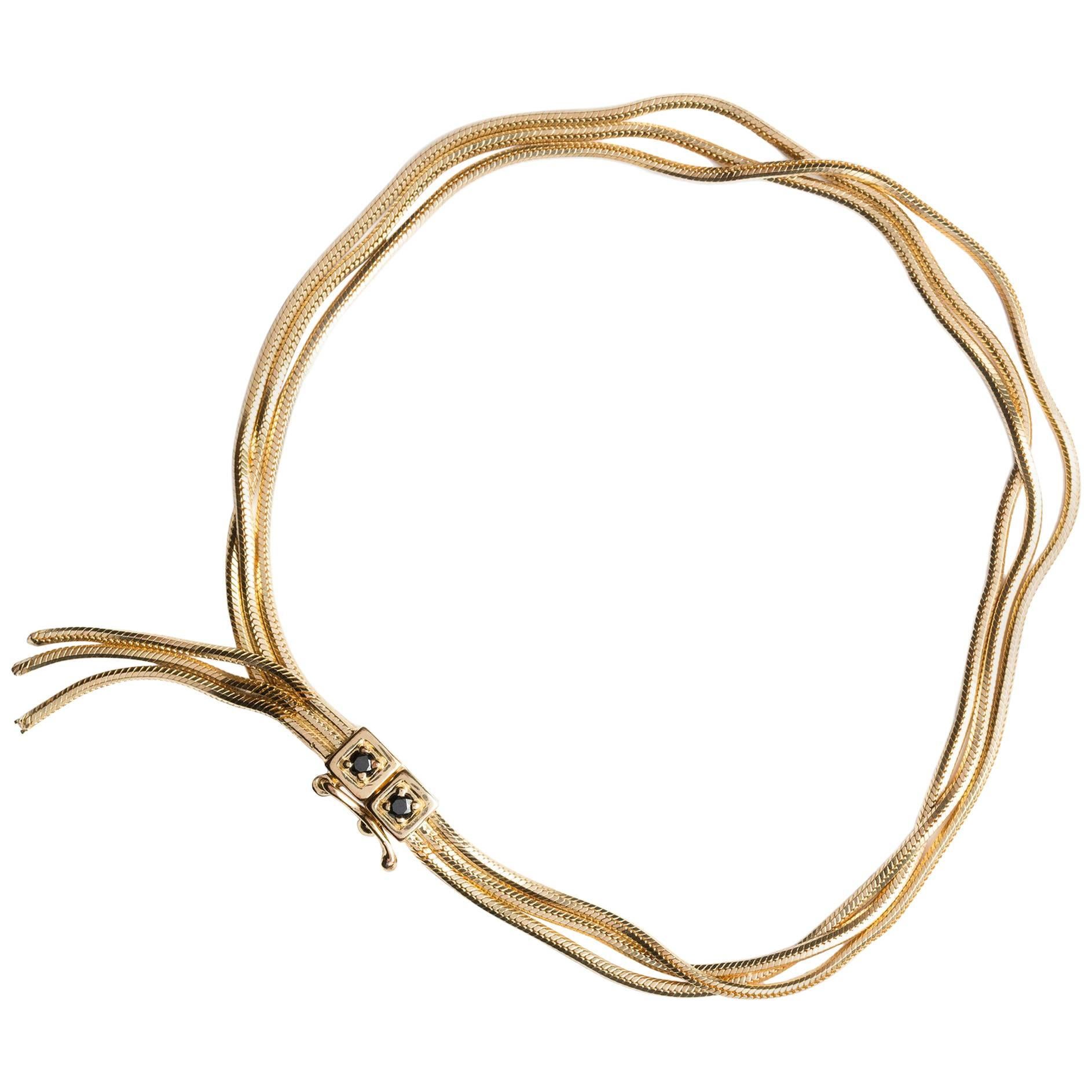 Iosselliani 18 Karat Gold Black Diamonds Pavé Mid-Century Modern Fringe Bracelet For Sale