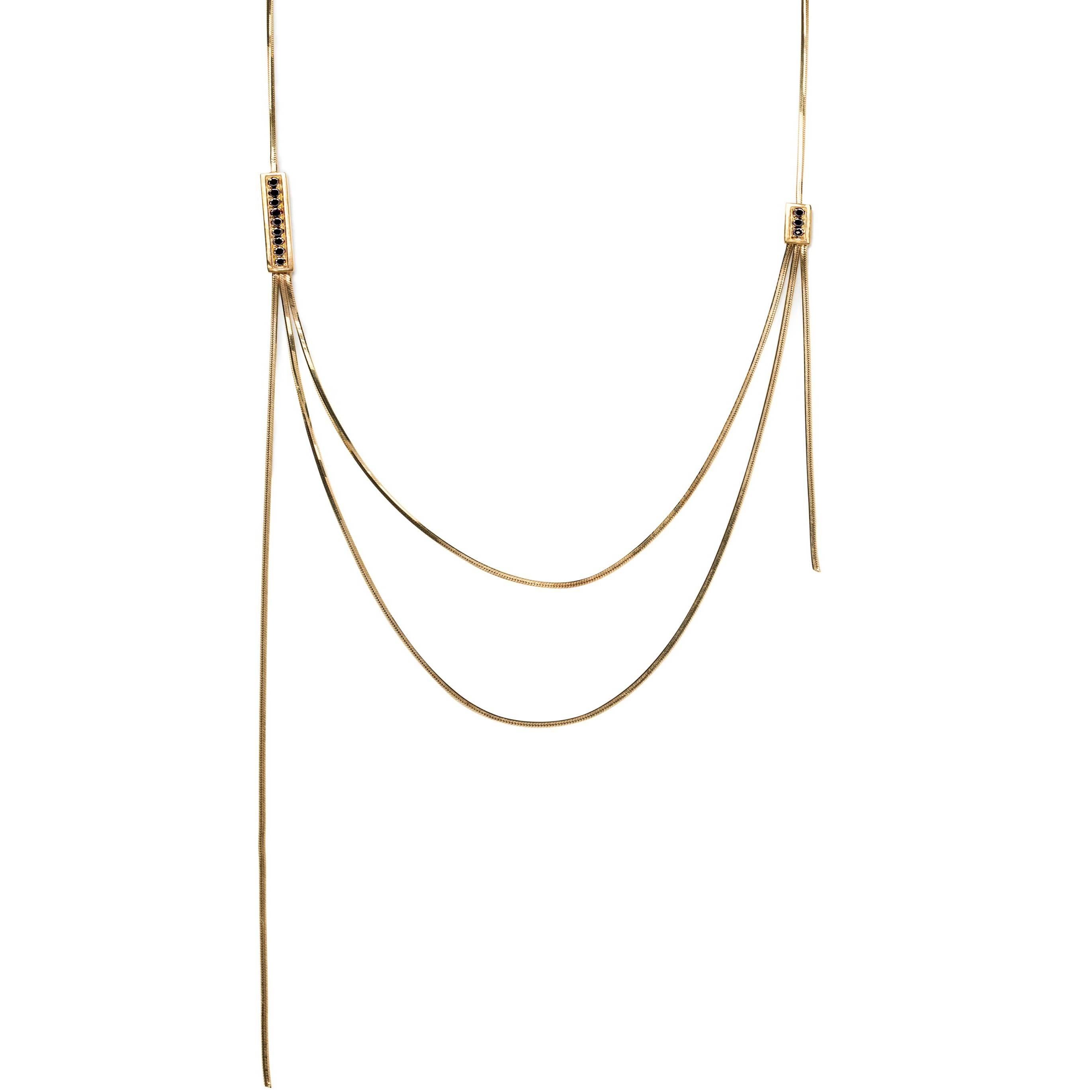 18 Karat Gold Mid-century Modern Black Diamond Pavé Multi Threads Necklace For Sale