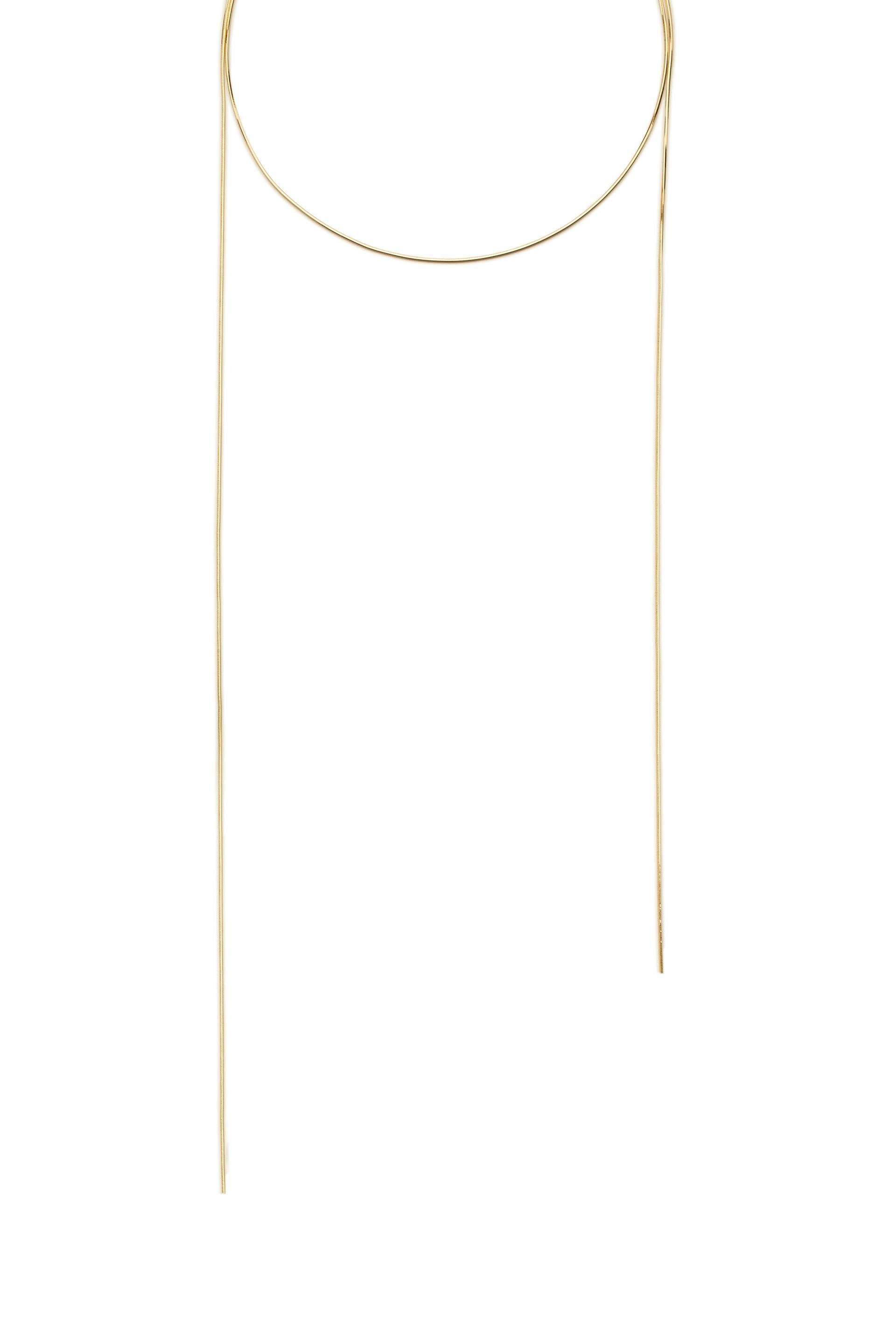 Loaded with its minimalistic elegance, this necklace from Iosselliani is strung with two sided  threads to refresh your dalily look with understated glamour. Crafted in Italy with a custom made 18 karat yellow gold, the necklace features a spring