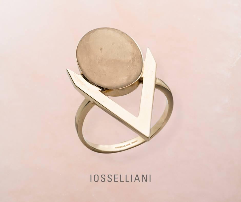 Yellow Gold Pink Opal Cabochon V Earrings from IOSSELLIAN For Sale 2