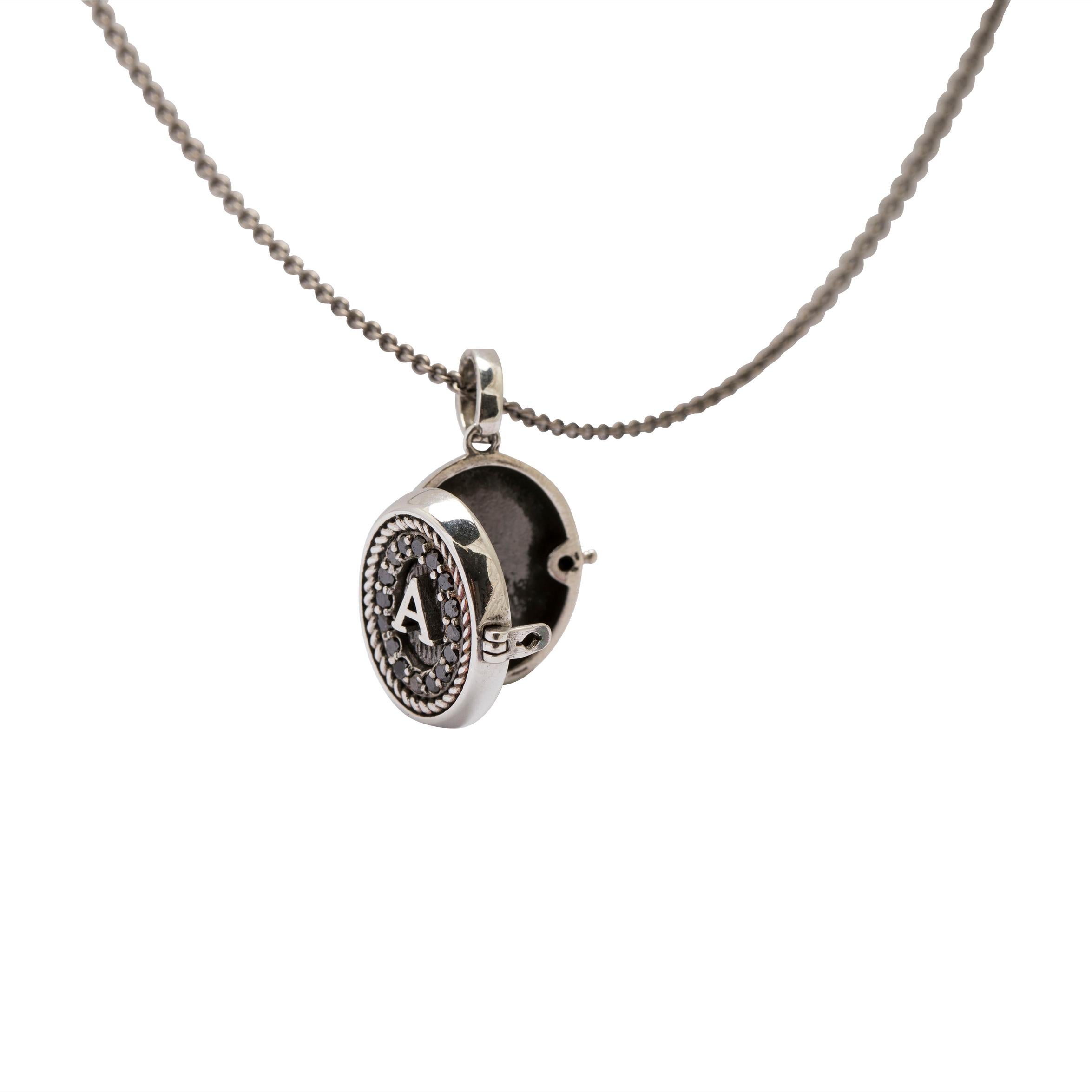 Contemporary Silver Locket Pendant with initials and Black Diamond Pavè from IOSSELLIANI For Sale