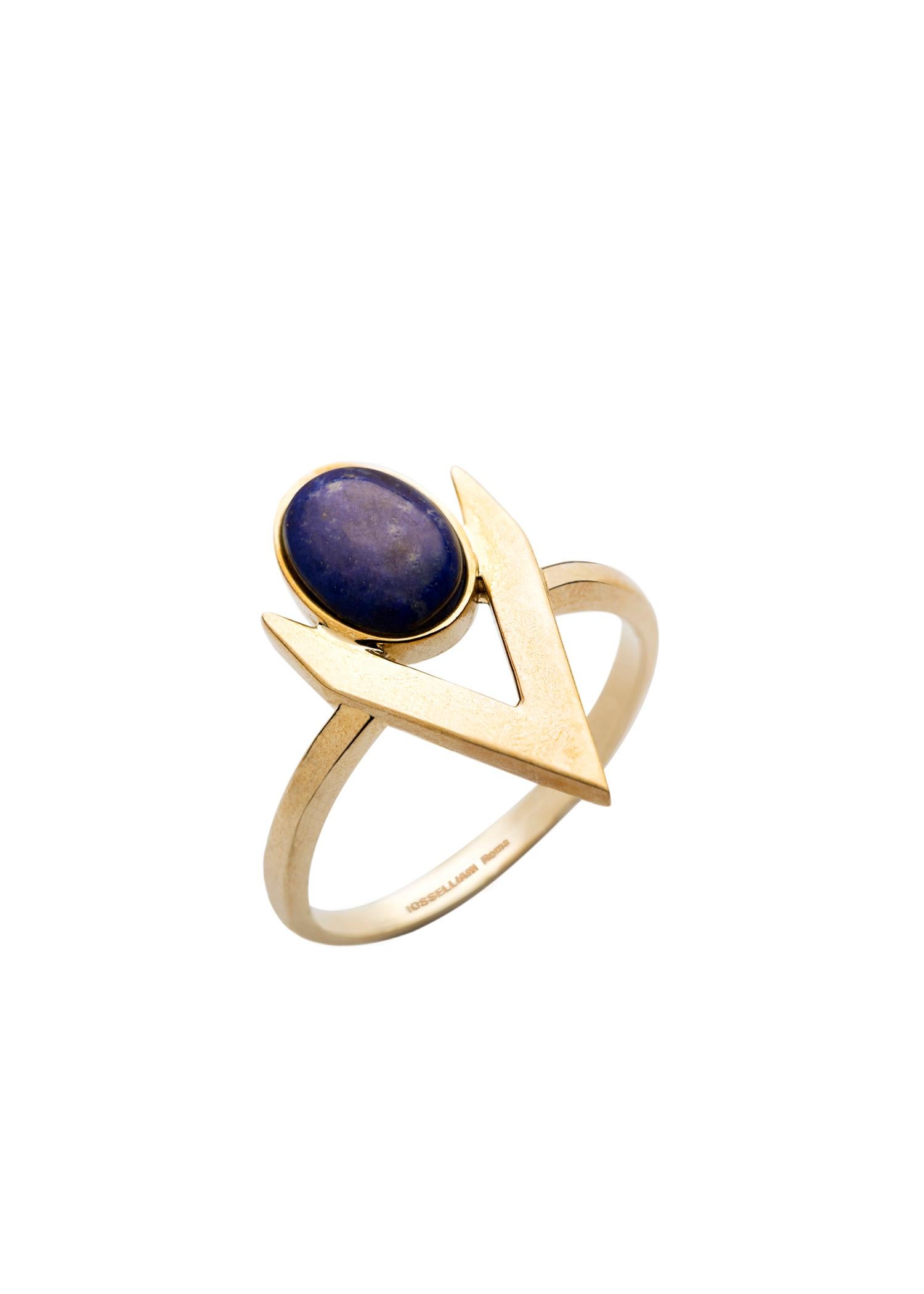 Oval Cut Gold Lapis Lazuli V-Shaped Ring from IOSSELLIANI For Sale