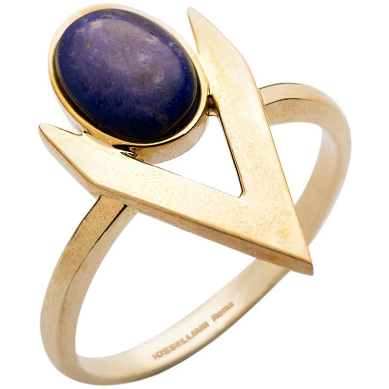 Gold Lapis Lazuli V-Shaped Ring from IOSSELLIANI For Sale