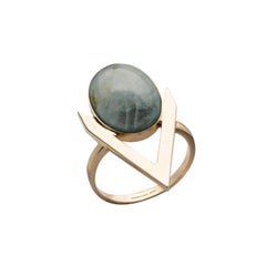 Iosselliani Fine Gold Aquamarine V Shaped Ring