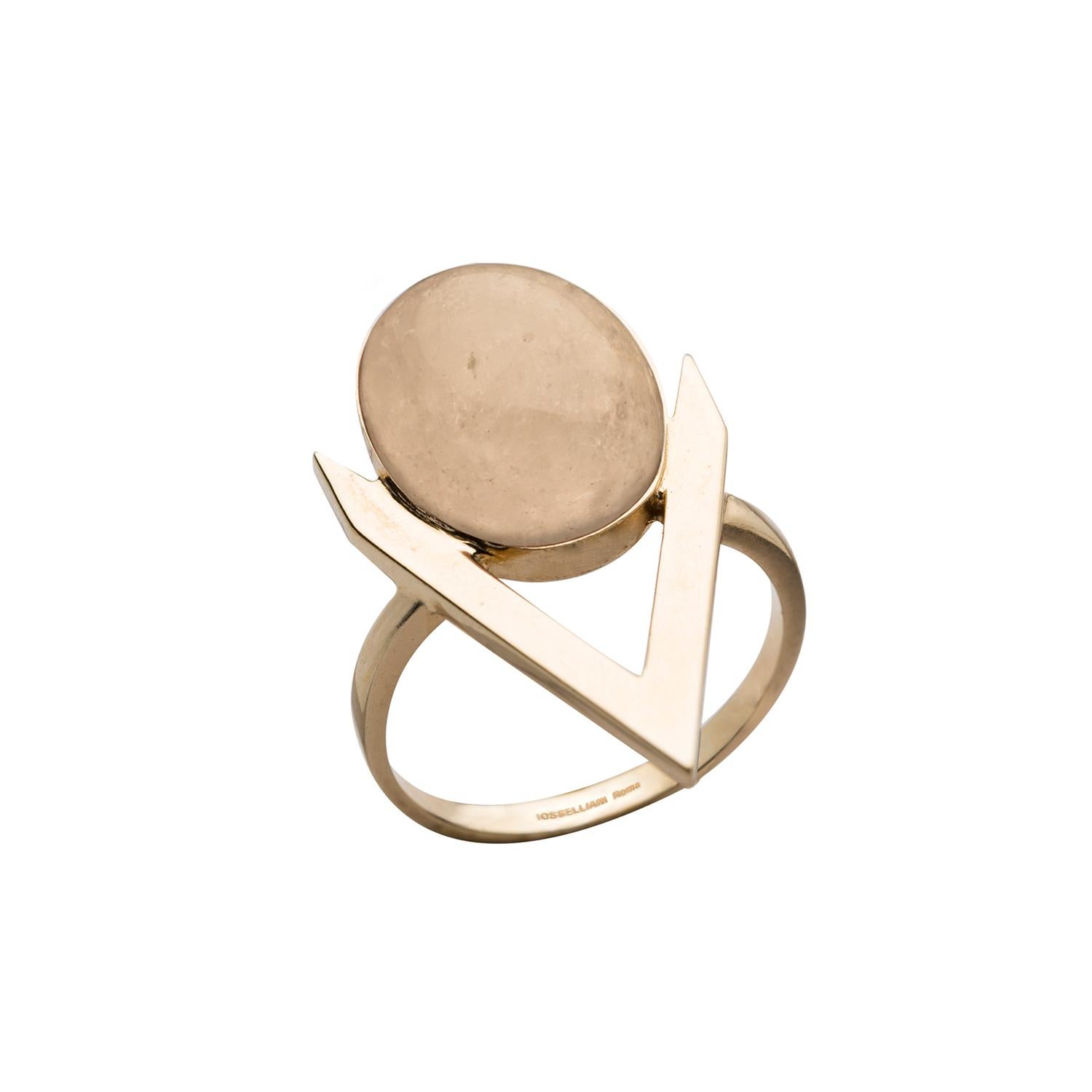 Iosselliani Fine Gold Pink Opal V Shaped Ring For Sale