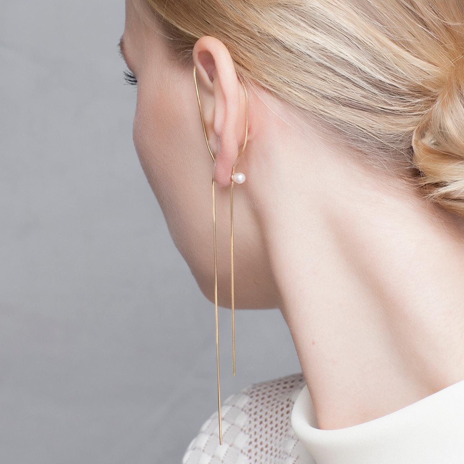 Contemporary Gold Earwire and Freshwater Pearl Earring from Iosselliani  For Sale