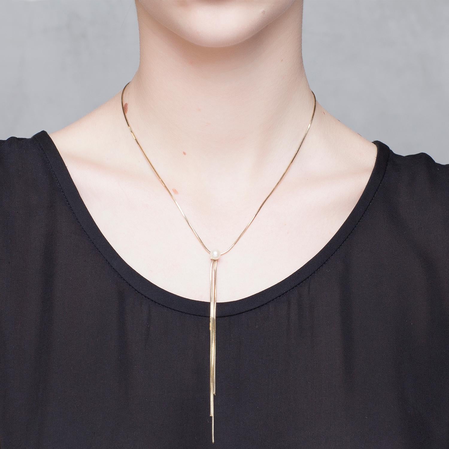 Contemporary Iosselliani Gold Freshwater Pearl Tassel Necklace For Sale