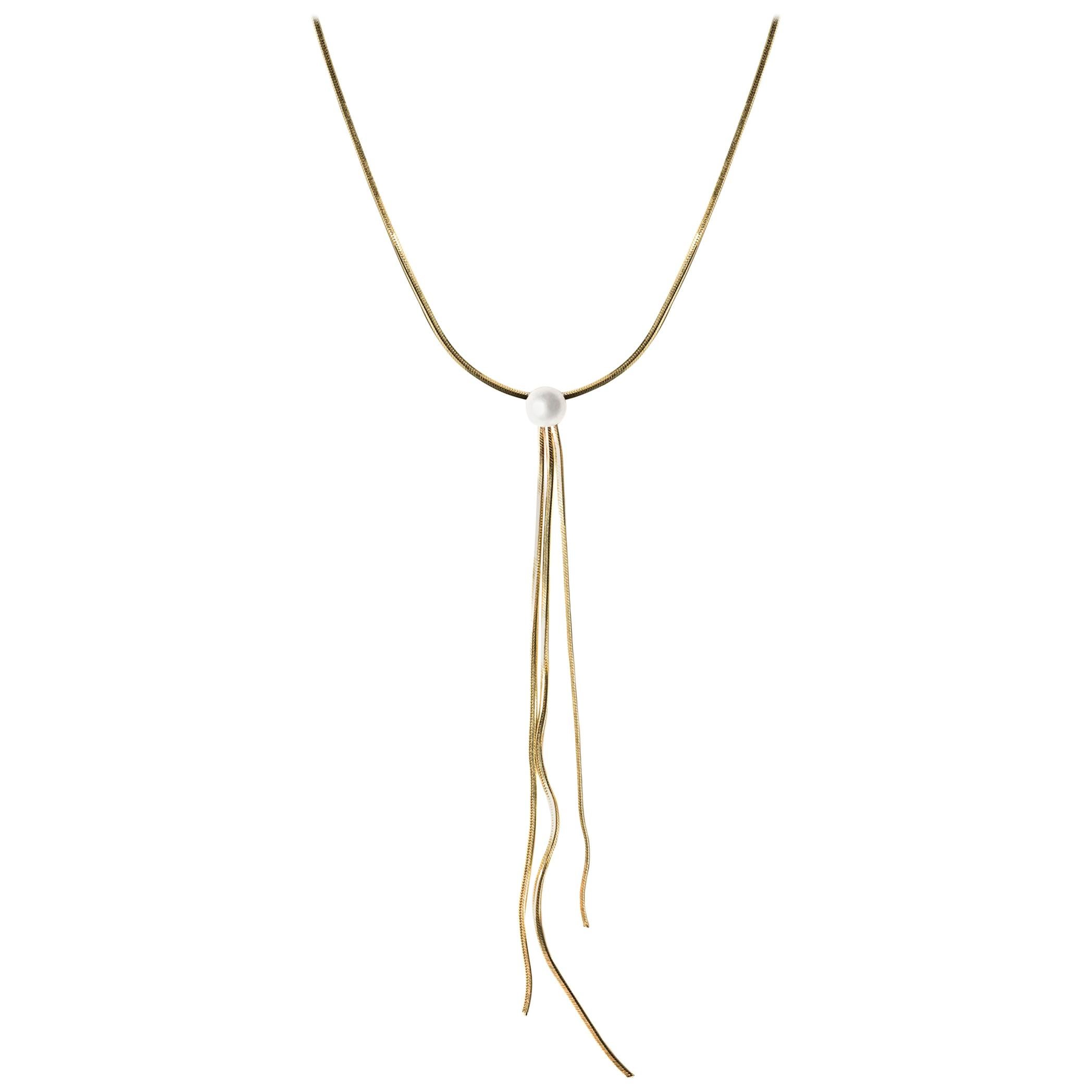 Iosselliani Gold Freshwater Pearl Tassel Necklace For Sale