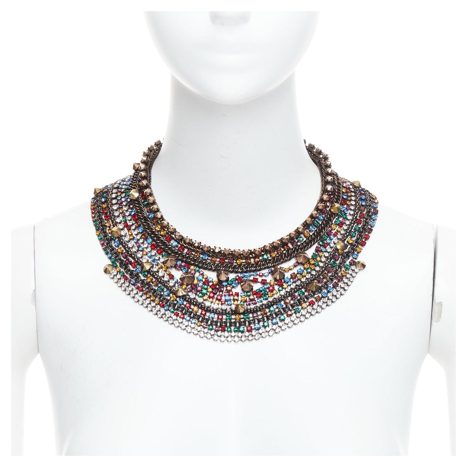 IOSSELLIANI gold multicolor rhinestone crystal encrusted collar necklace