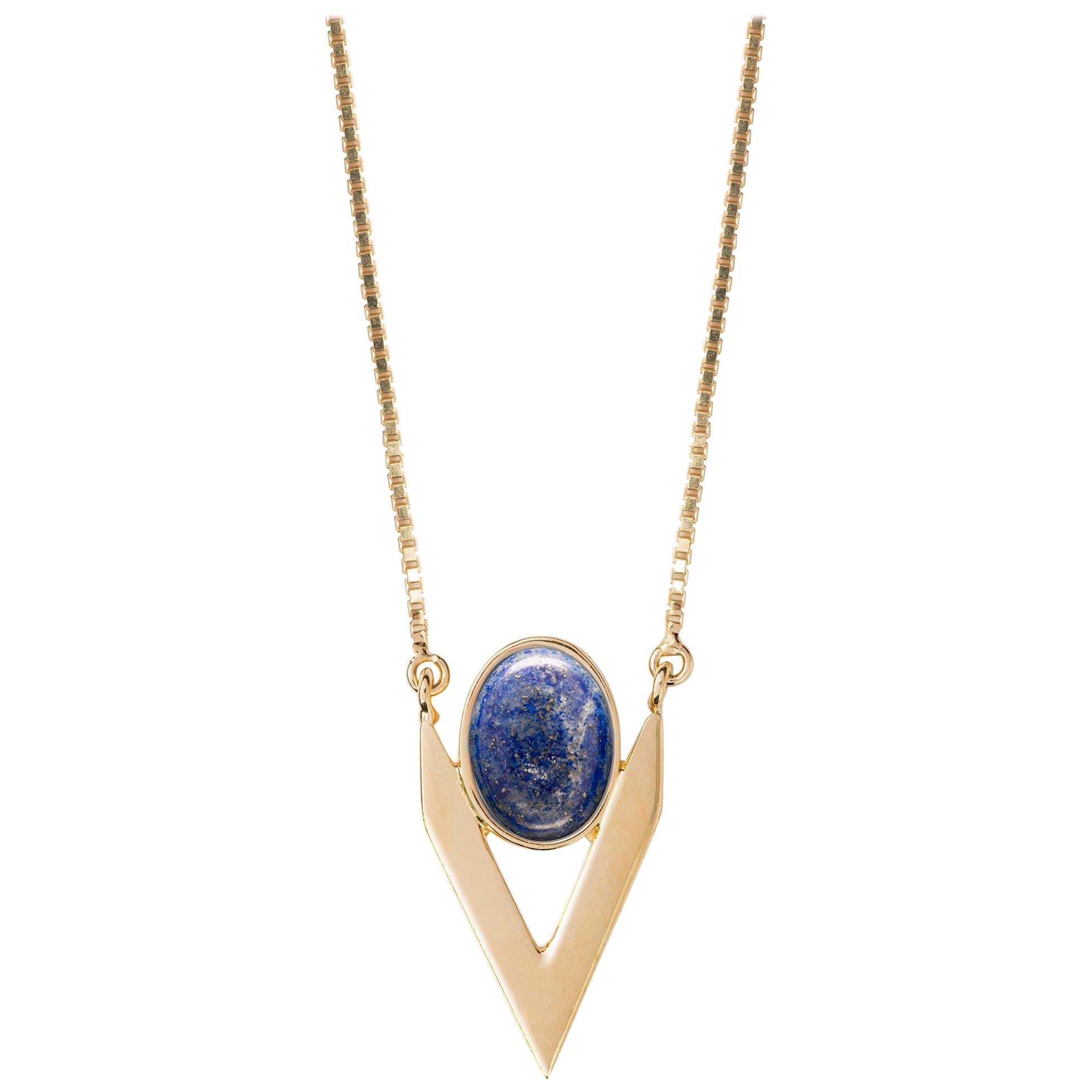 Iosselliani 9 Carat Yellow Gold V Lapis Lazuli Necklace im Angebot