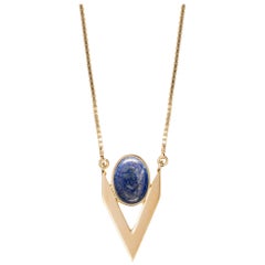 Iosselliani 9 Carat Yellow Gold V Lapis Lazuli Necklace