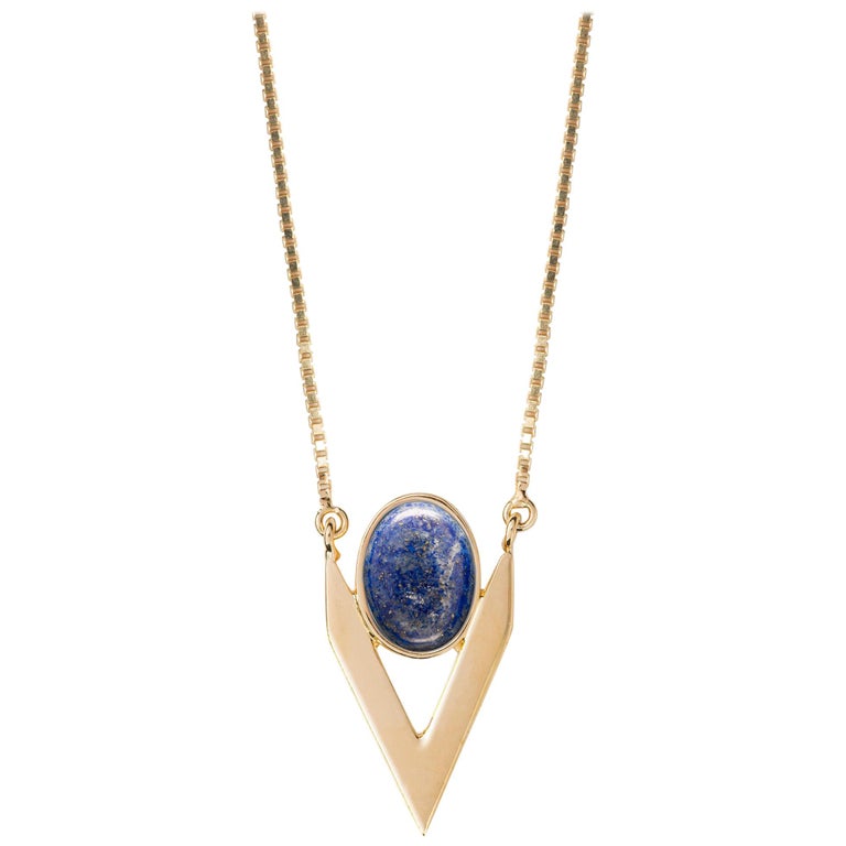 Iosselliani 9 Carat Yellow Gold V Lapis Lazuli Necklace ...