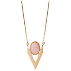 Iosselliani 9 Carat Yellow Gold V Pink Opal Central Cabochon Necklace