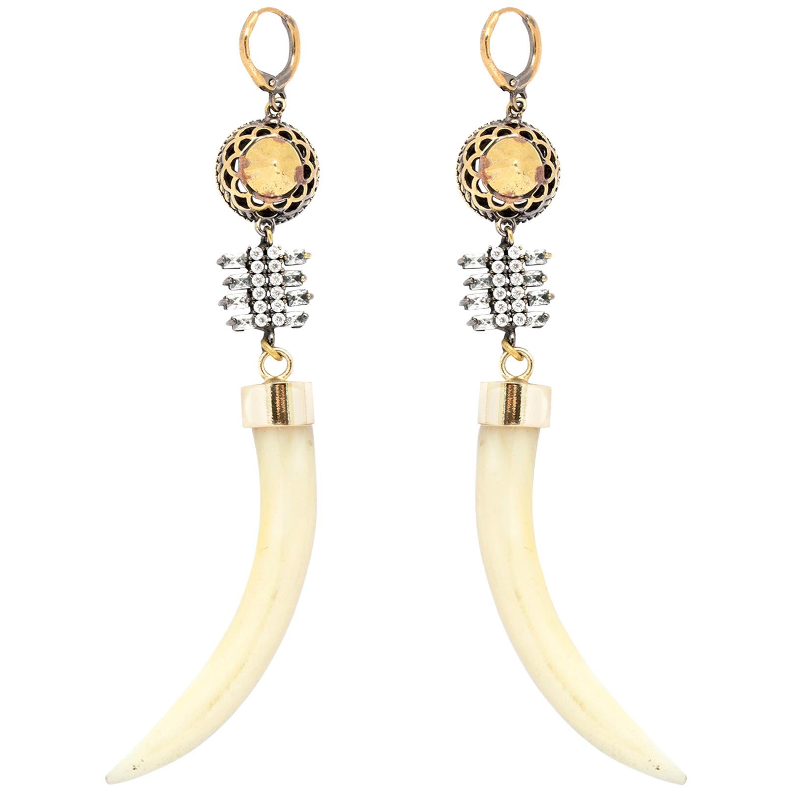 Iosselliani Horn Shaped Shell Earring pair For Sale