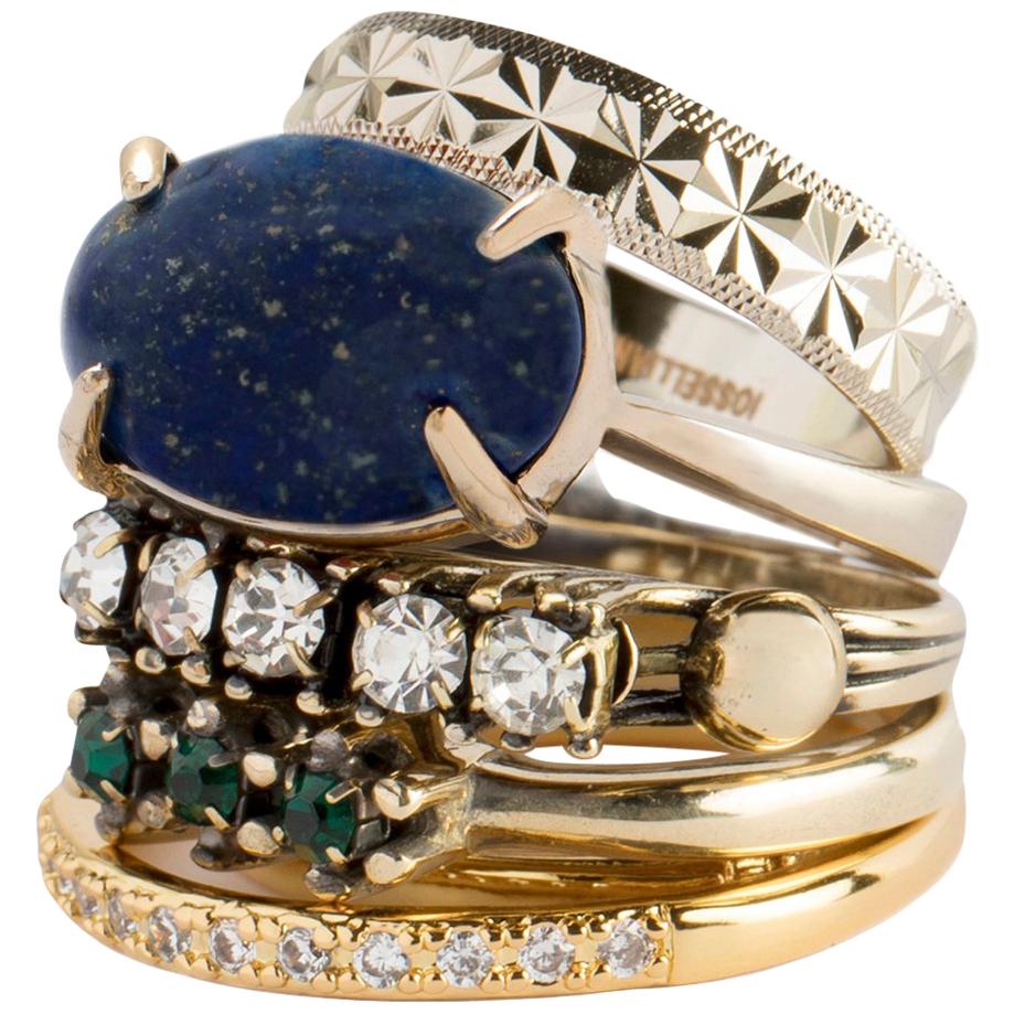 Iosselliani Mixed Gold Lapis Ring Set For Sale