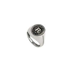 Signet Ring with initial R in Silver with Black Diamond Pavé from Iosselliani 